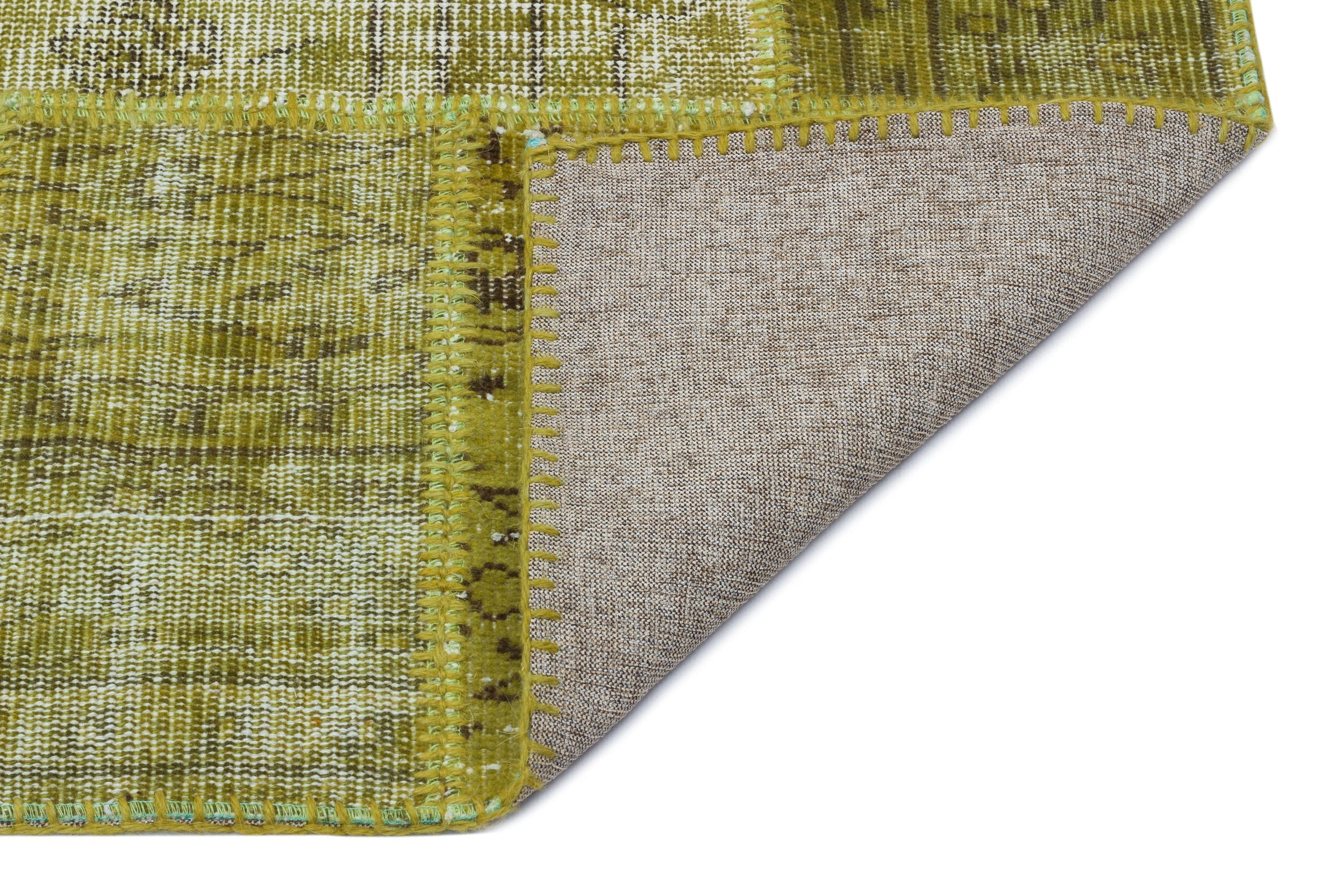 Iskece 31104 Green Vintage Wool Handmade Area Rug 3'11" x 5'11"