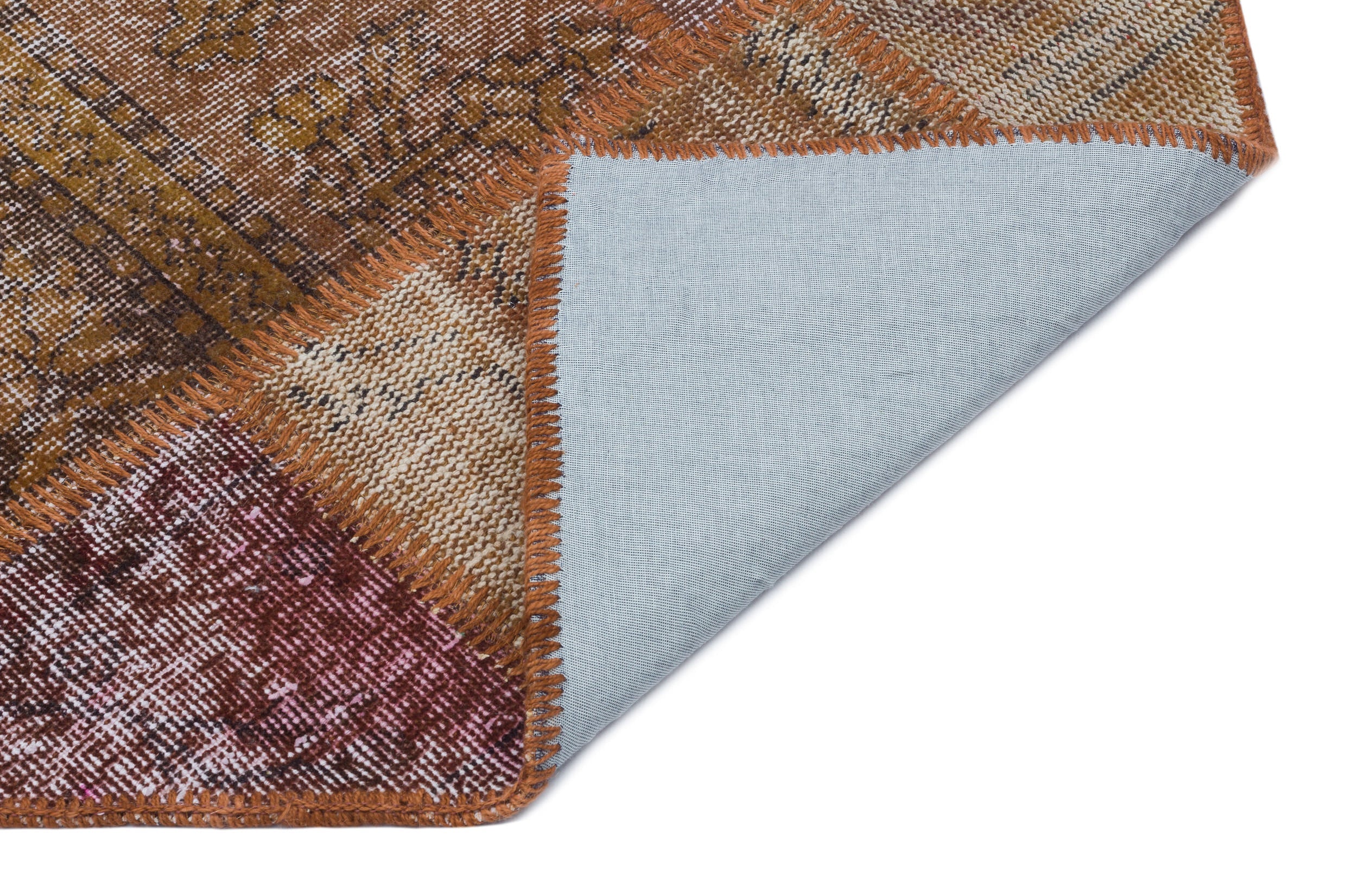 Iskece 31110 Brown Patchwork Wool Handmade Area Rug 3'11" x 5'11"