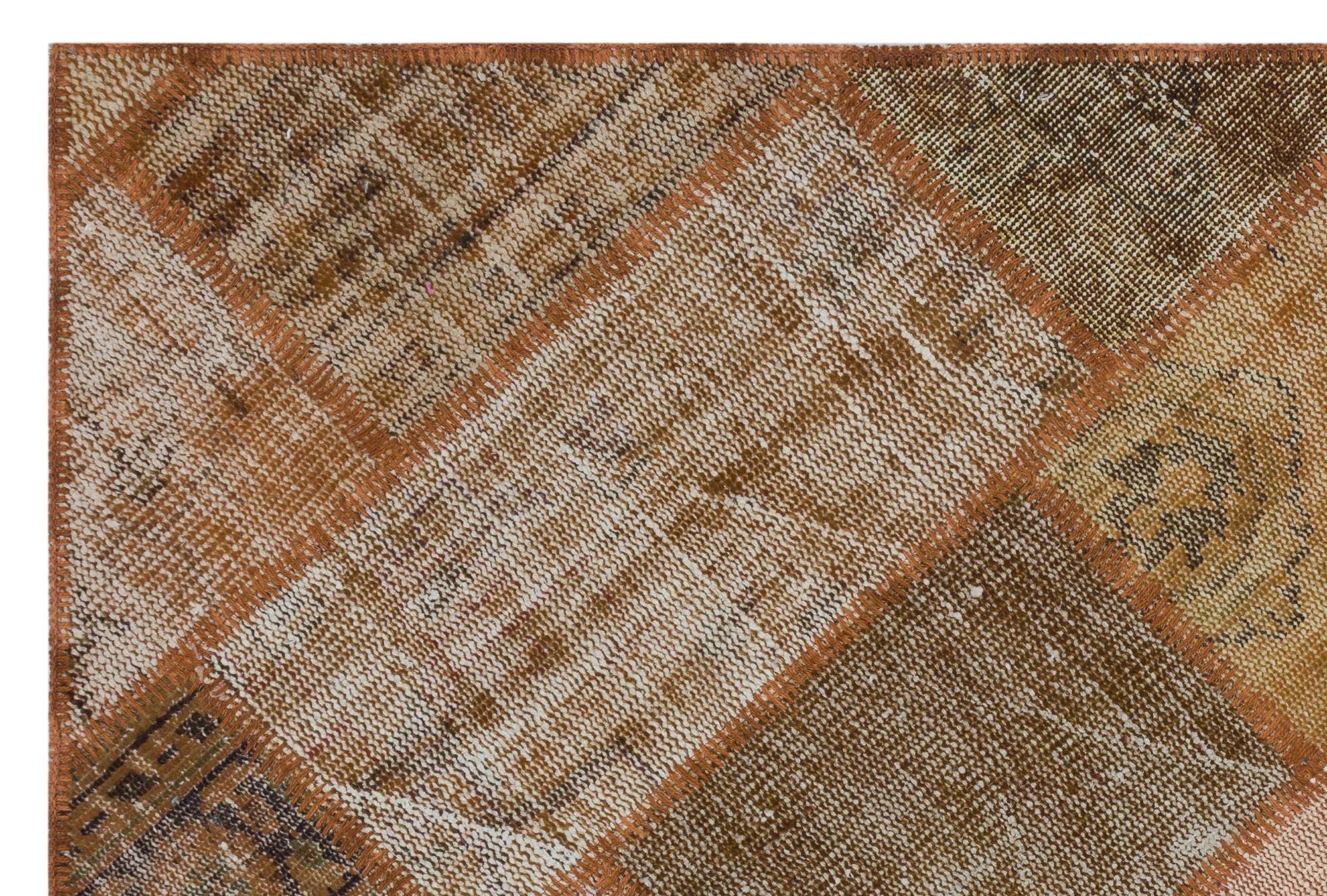 Iskece 31113 Brown Patchwork Wool Handmade Area Rug 3'11" x 5'11"