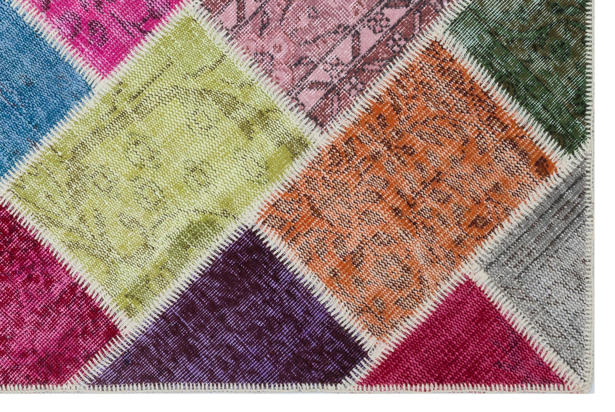 Iskece 31125 Beige Patchwork Wool Handmade Area Rug 3'11" x 5'11"