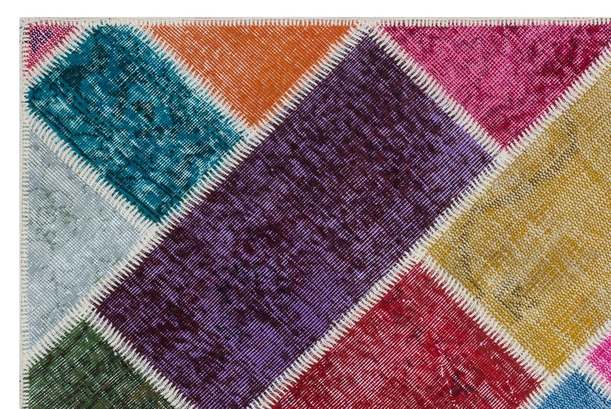 Iskece 31125 Beige Patchwork Wool Handmade Area Rug 3'11" x 5'11"