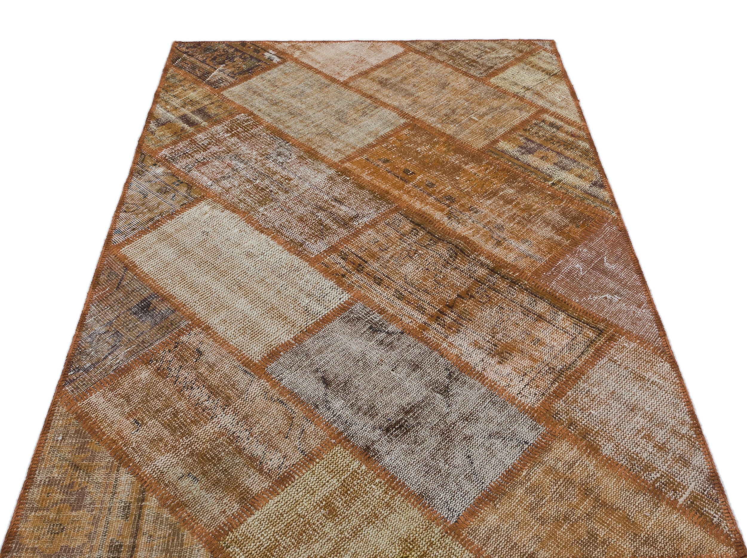 Iskece 31141 Brown Patchwork Wool Handmade Area Rug 3'11" x 5'11"