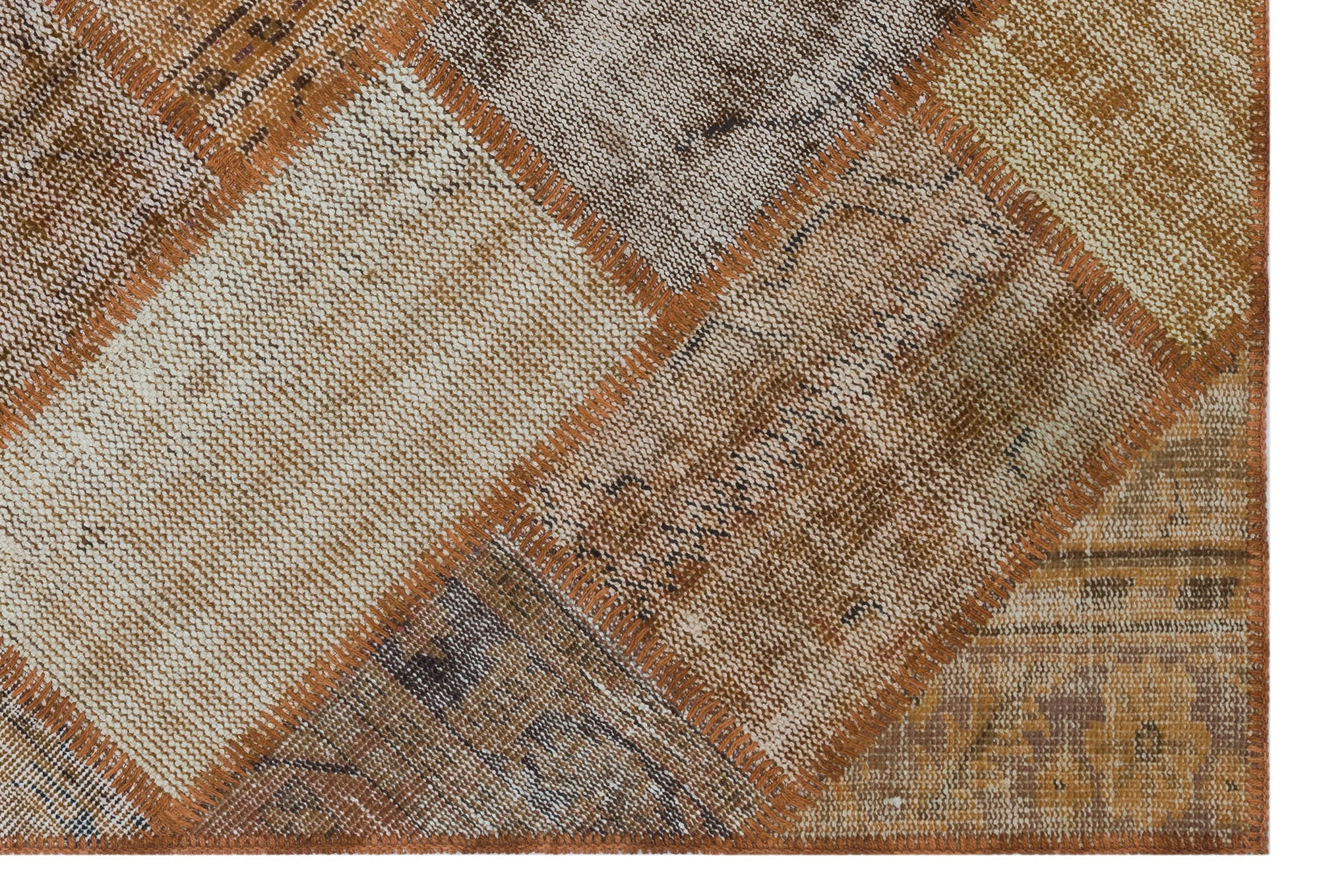 Iskece 31141 Brown Patchwork Wool Handmade Area Rug 3'11" x 5'11"