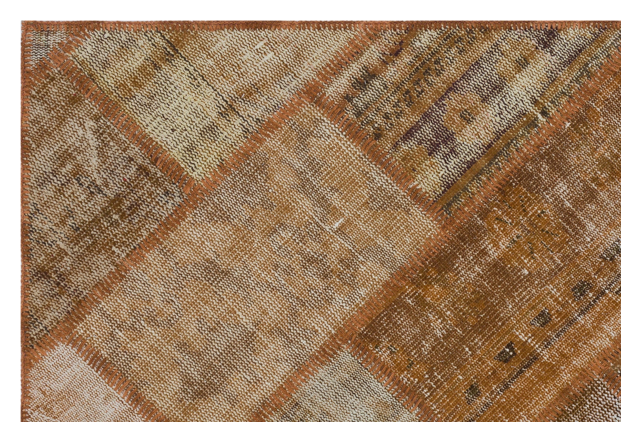 Iskece 31141 Brown Patchwork Wool Handmade Area Rug 3'11" x 5'11"