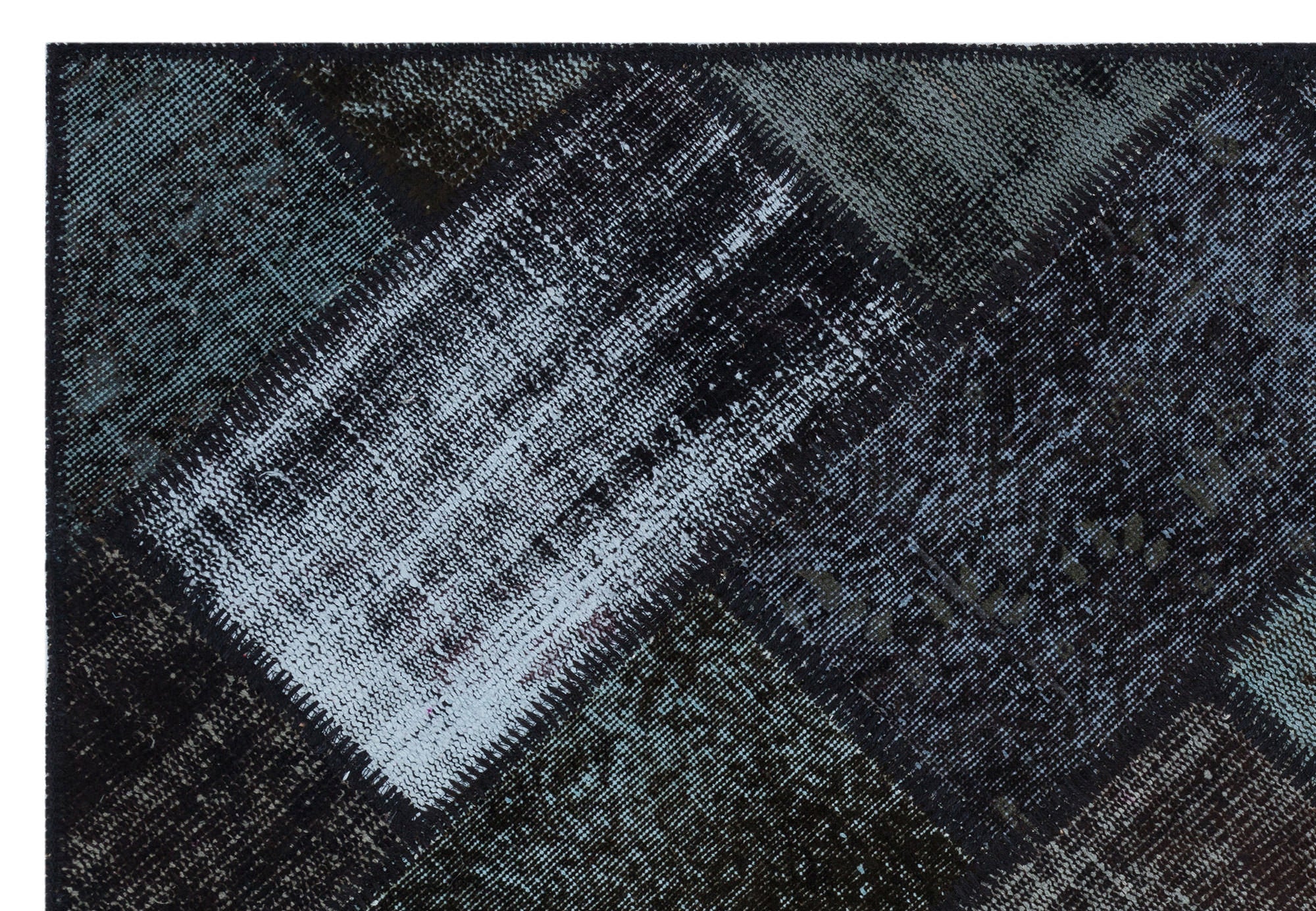 Iskece 31147 Black Patchwork Wool Handmade Area Rug 3'11" x 5'11"