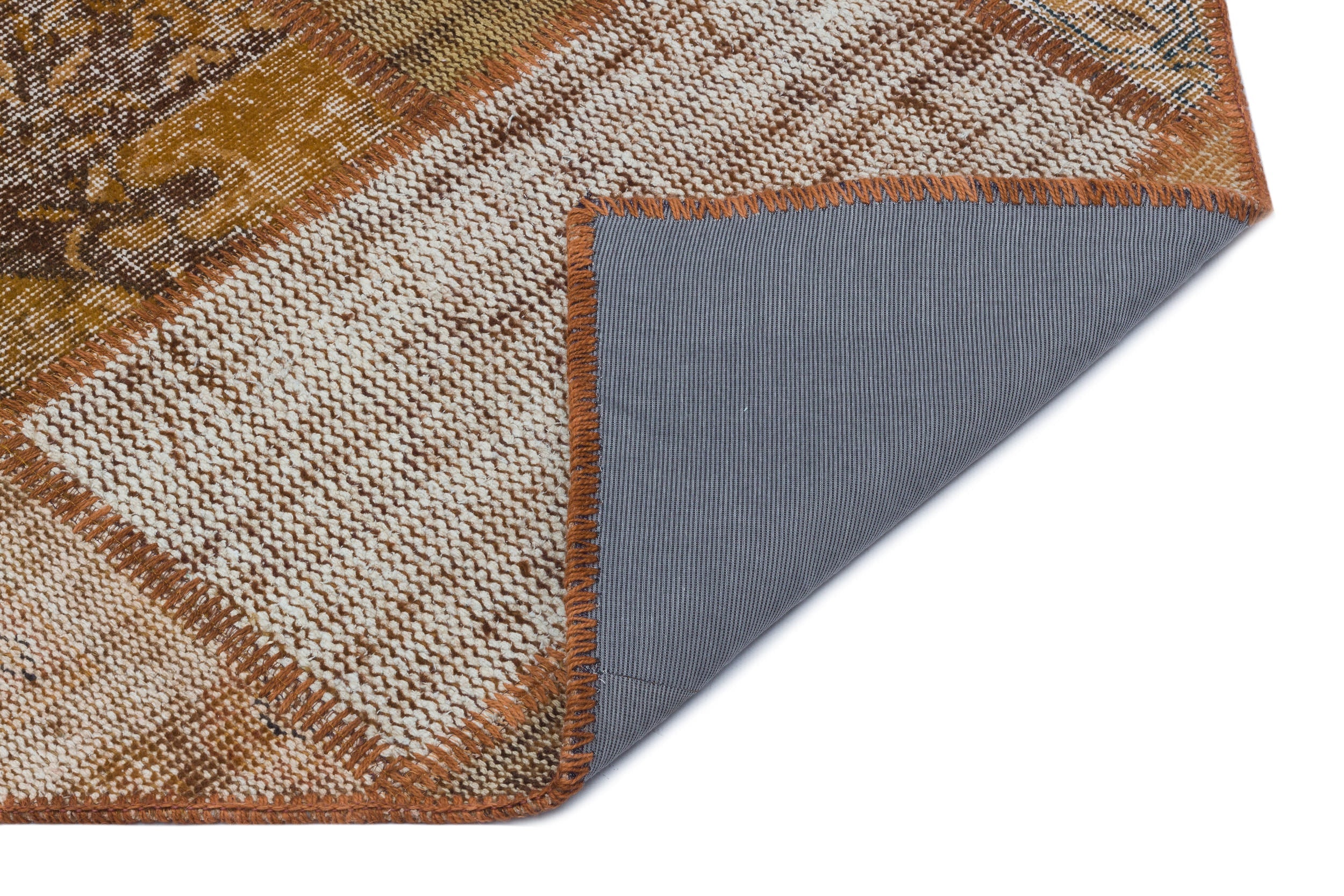 Iskece 31149 Brown Patchwork Wool Handmade Area Rug 3'11" x 5'11"