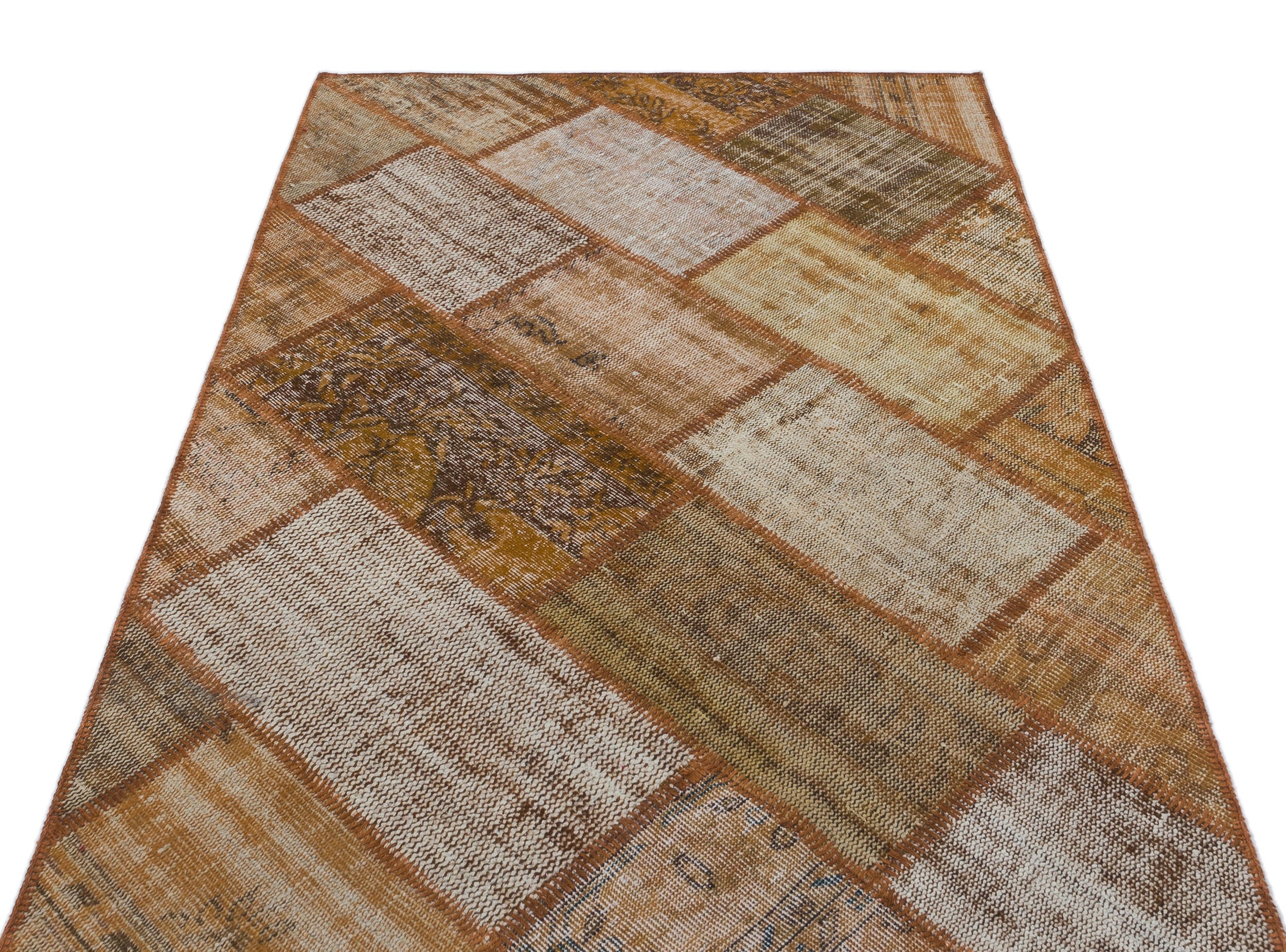 Iskece 31149 Brown Patchwork Wool Handmade Area Rug 3'11" x 5'11"