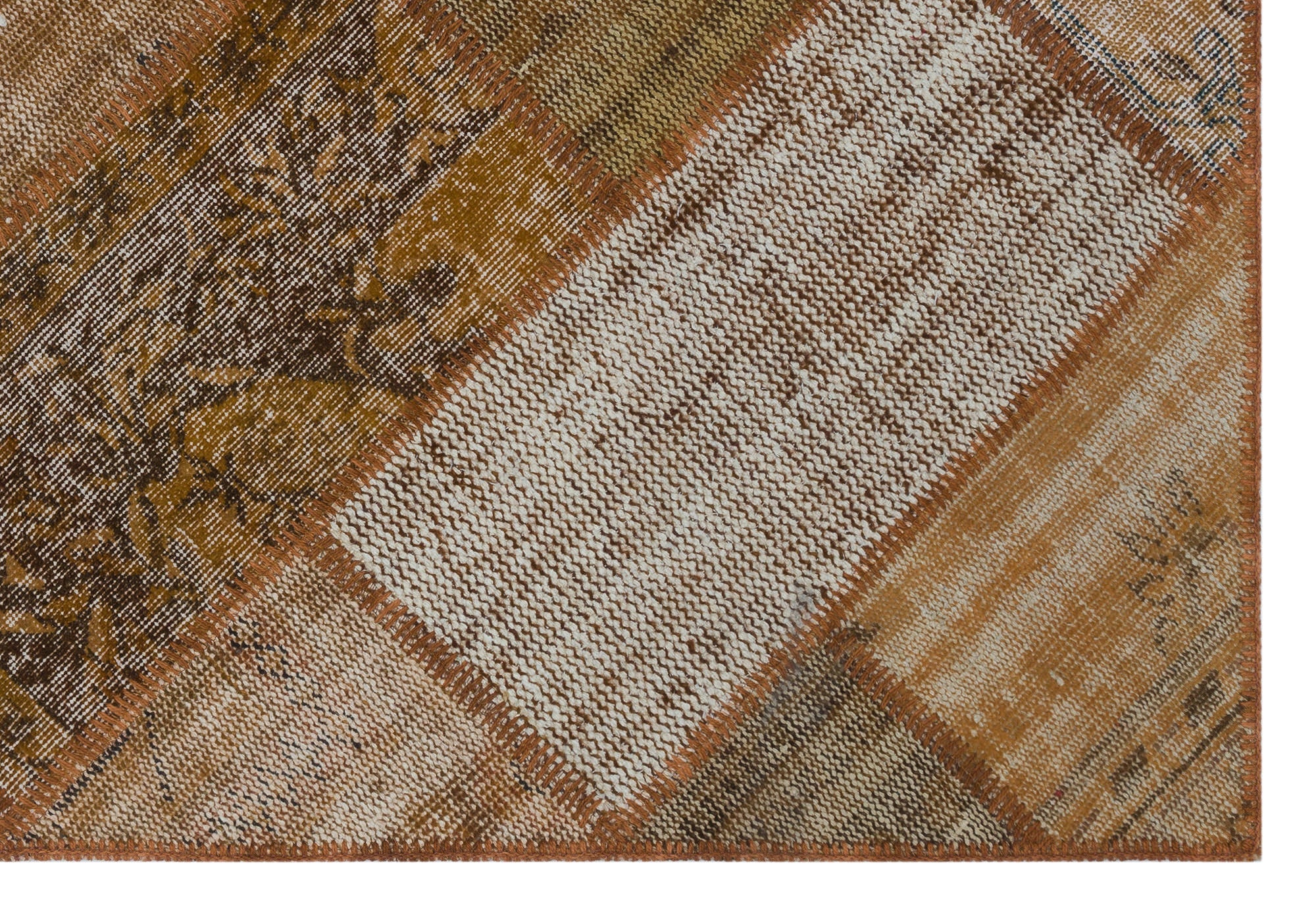 Iskece 31149 Brown Patchwork Wool Handmade Area Rug 3'11" x 5'11"
