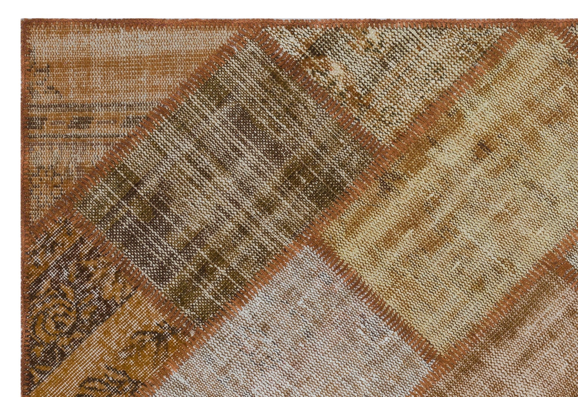 Iskece 31149 Brown Patchwork Wool Handmade Area Rug 3'11" x 5'11"