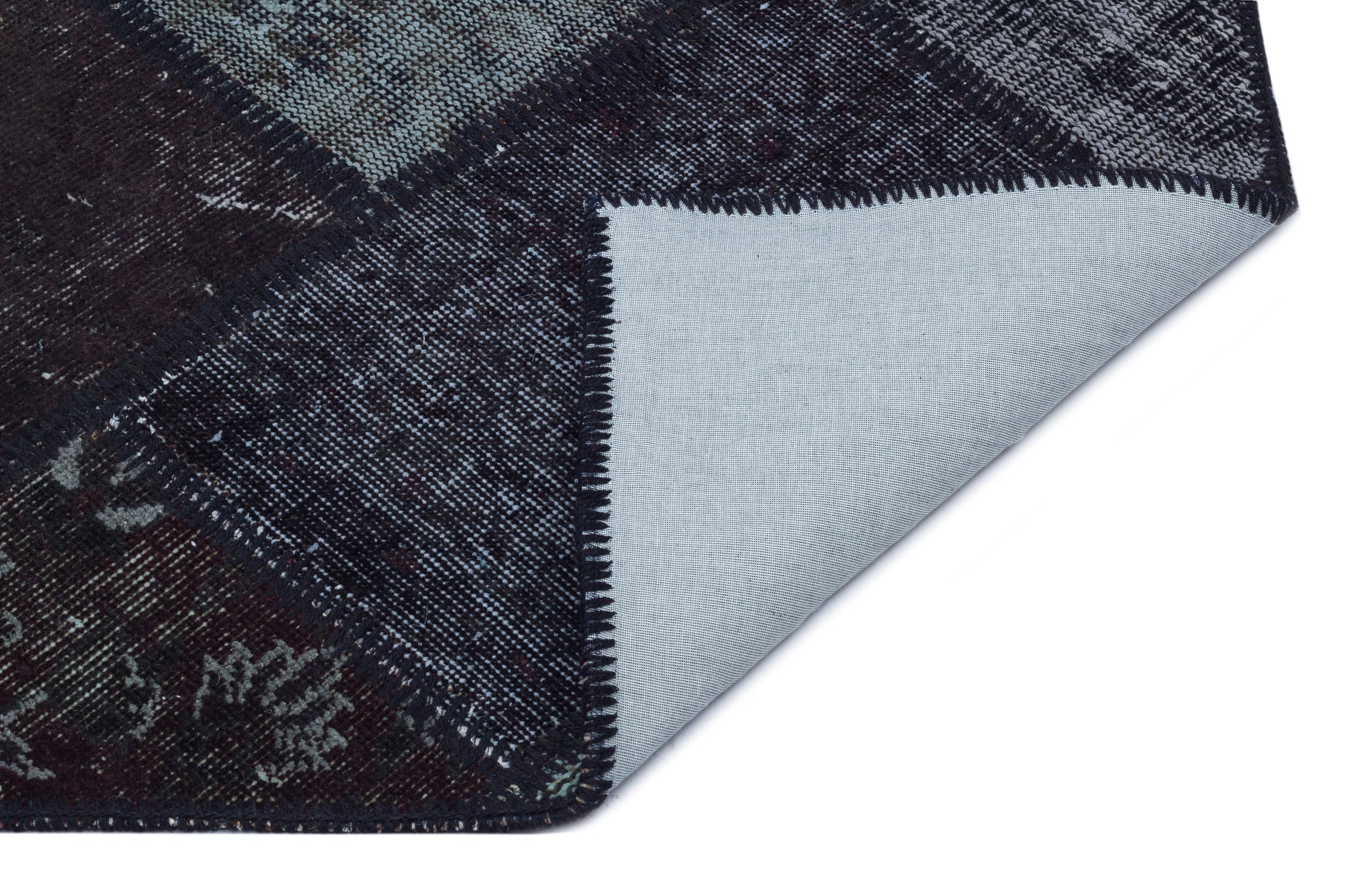 Iskece 31152 Black Patchwork Wool Handmade Area Rug 3'11" x 5'11"