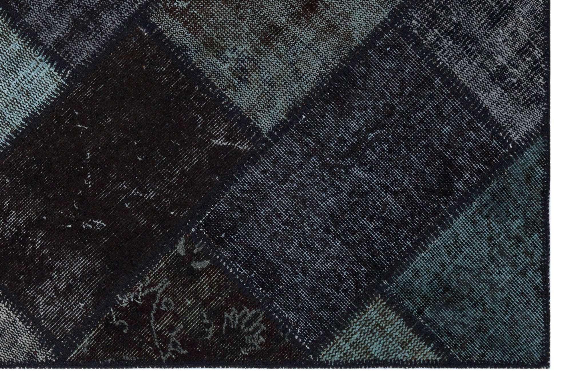 Iskece 31152 Black Patchwork Wool Handmade Area Rug 3'11" x 5'11"