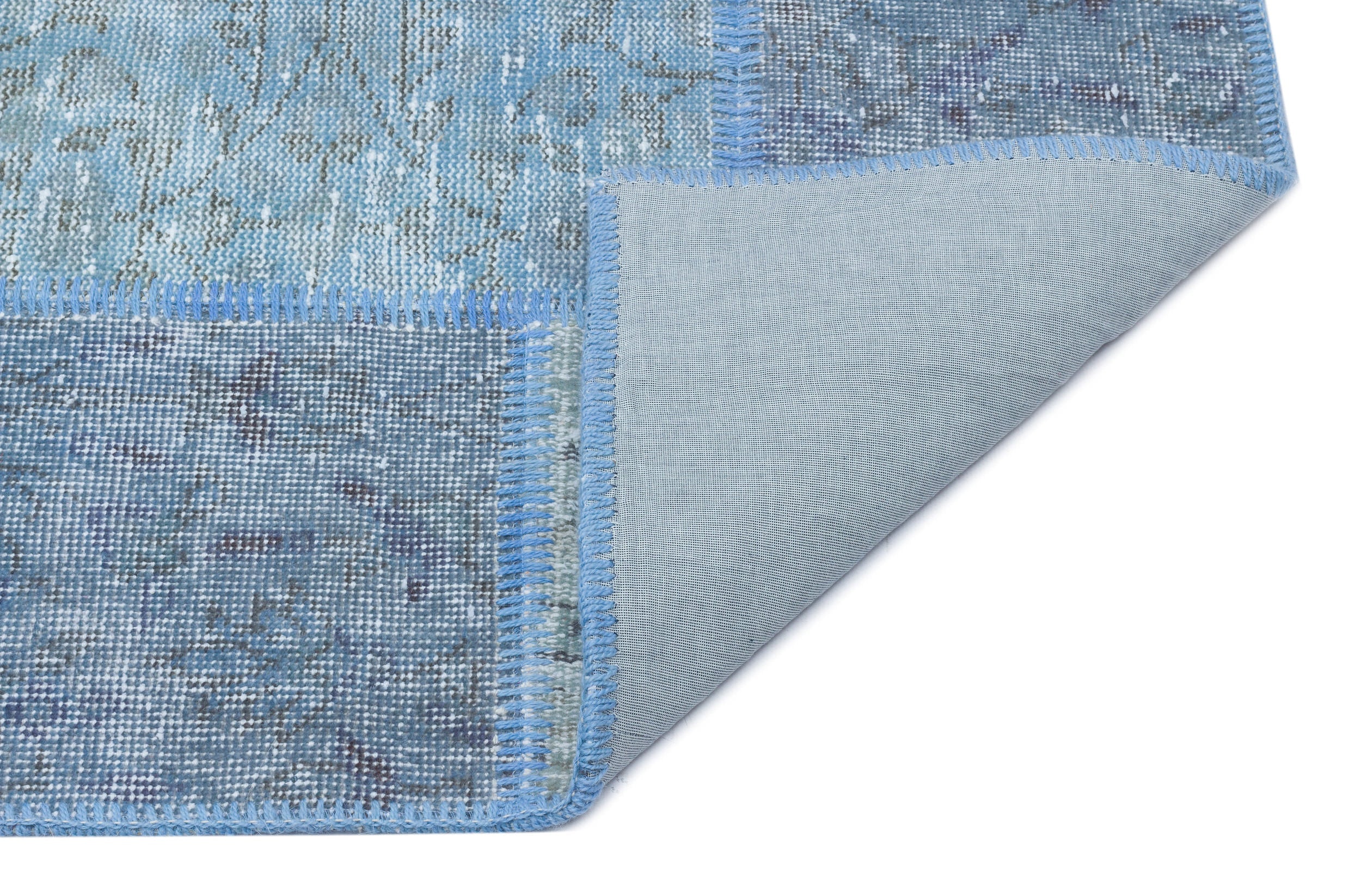 Iskece 31154 Blue Patchwork Wool Handmade Area Rug 3'11" x 5'11"