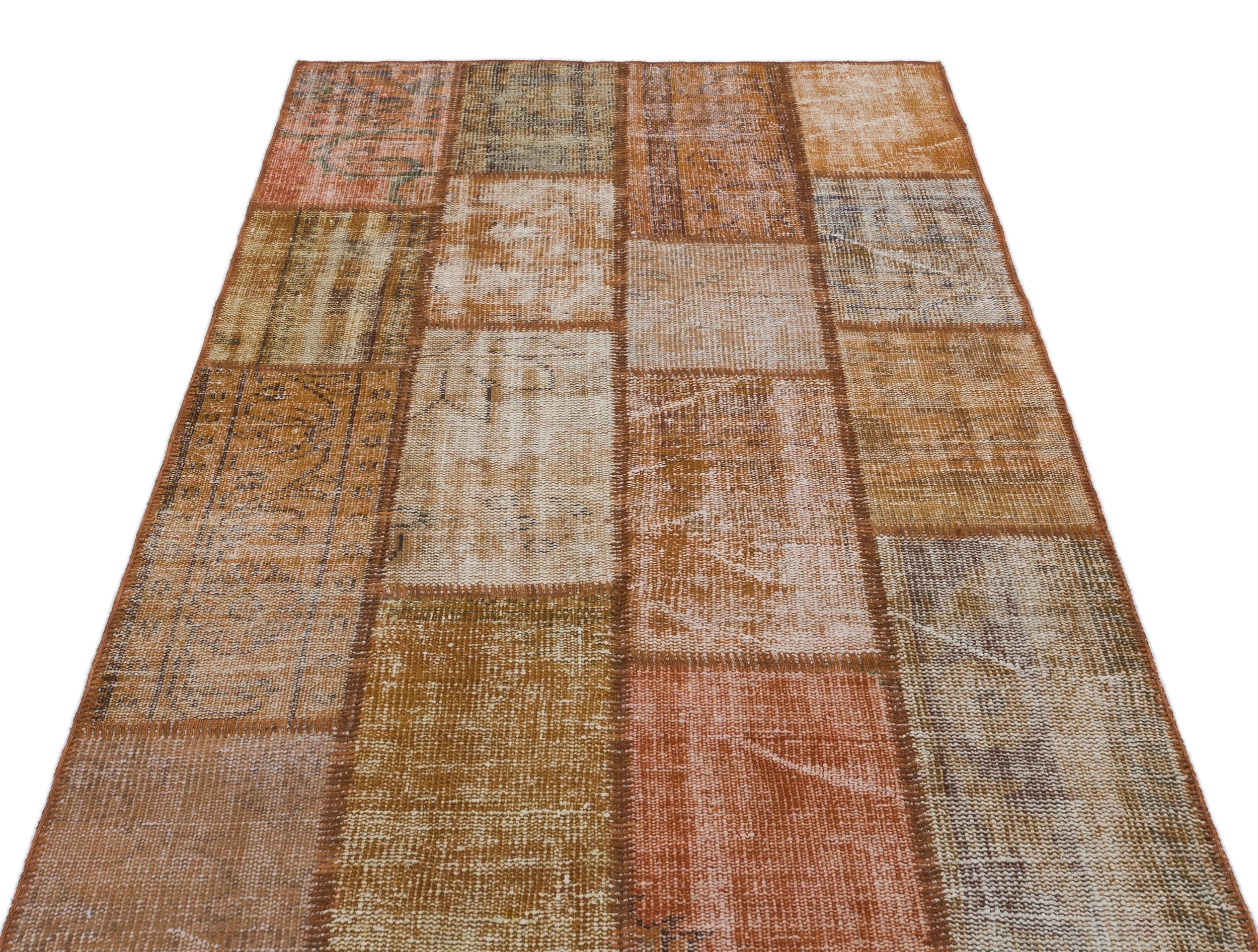 Iskece 31186 Brown Patchwork Wool Handmade Area Rug 3'11" x 5'11"