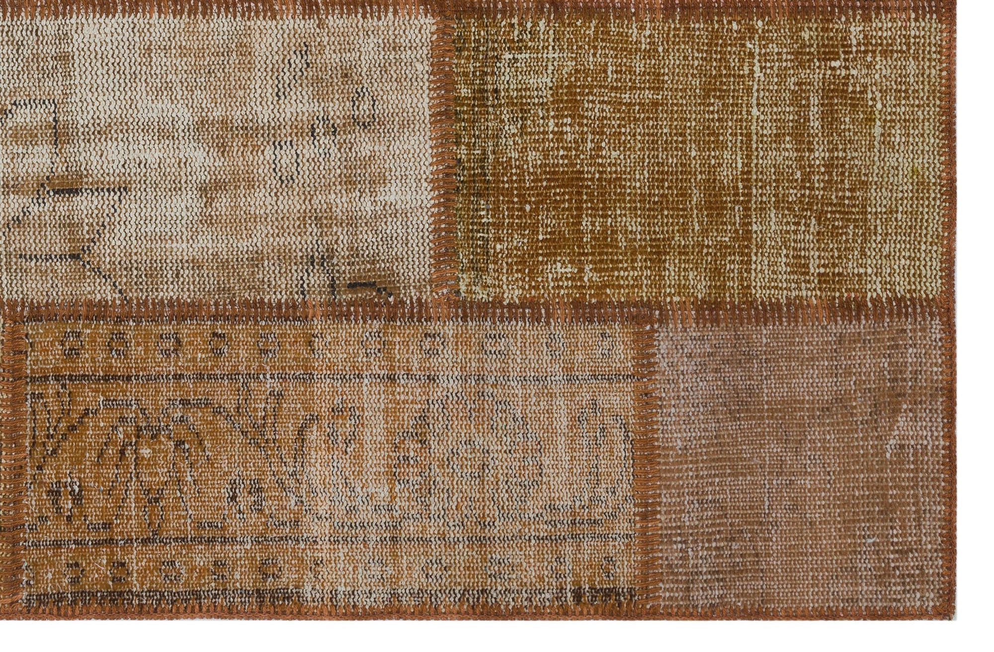 Iskece 31186 Brown Patchwork Wool Handmade Area Rug 3'11" x 5'11"