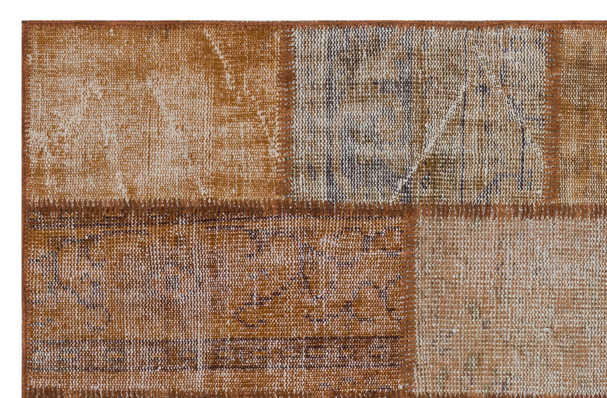 Iskece 31186 Brown Patchwork Wool Handmade Area Rug 3'11" x 5'11"