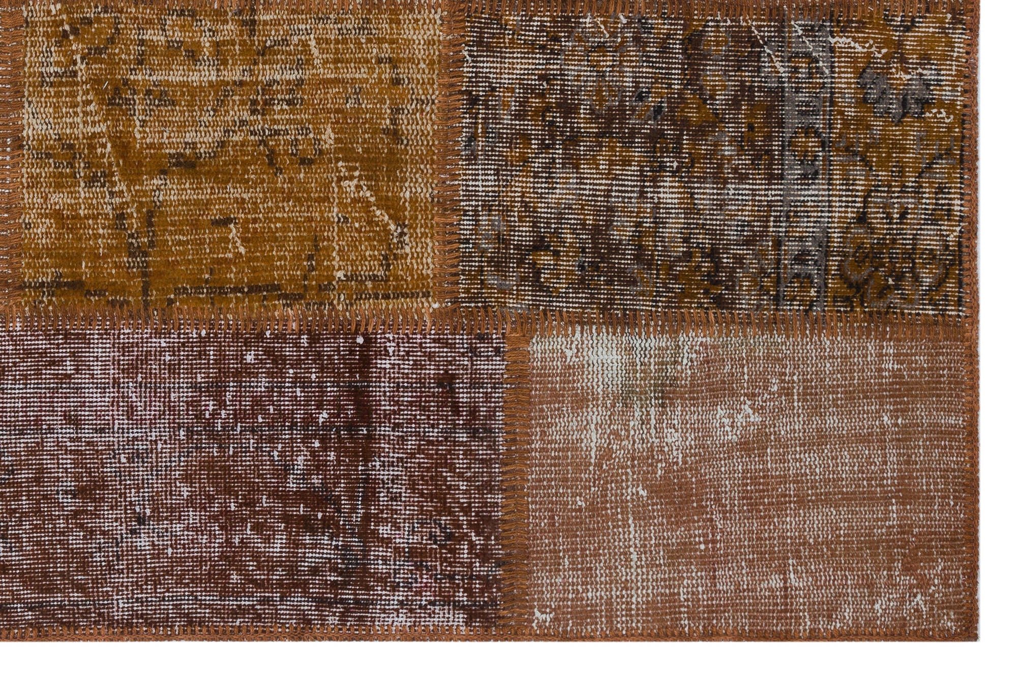 Iskece 31188 Brown Patchwork Wool Handmade Area Rug 3'11" x 5'11"