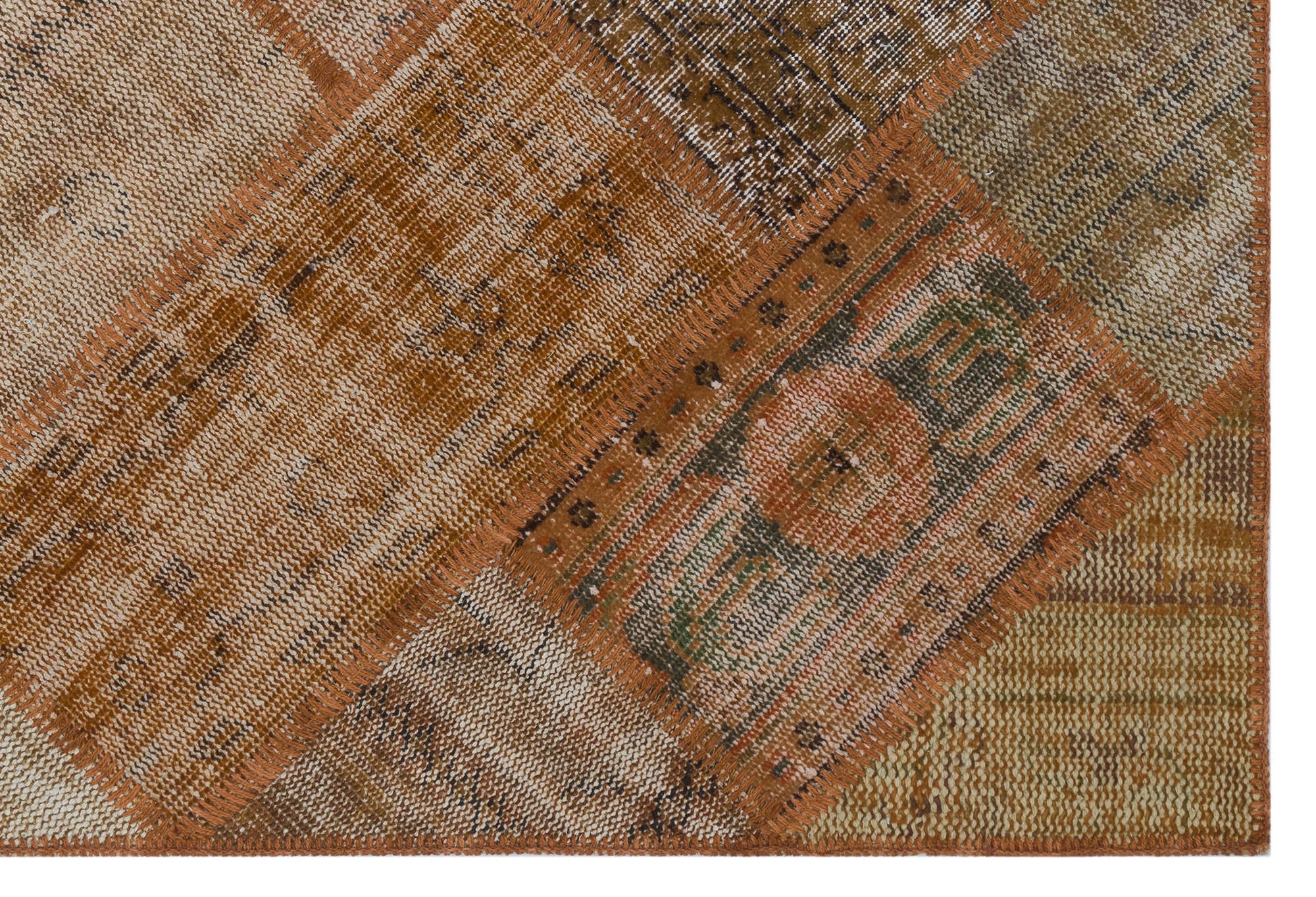 Iskece 31192 Brown Patchwork Wool Handmade Area Rug 3'11" x 5'11"