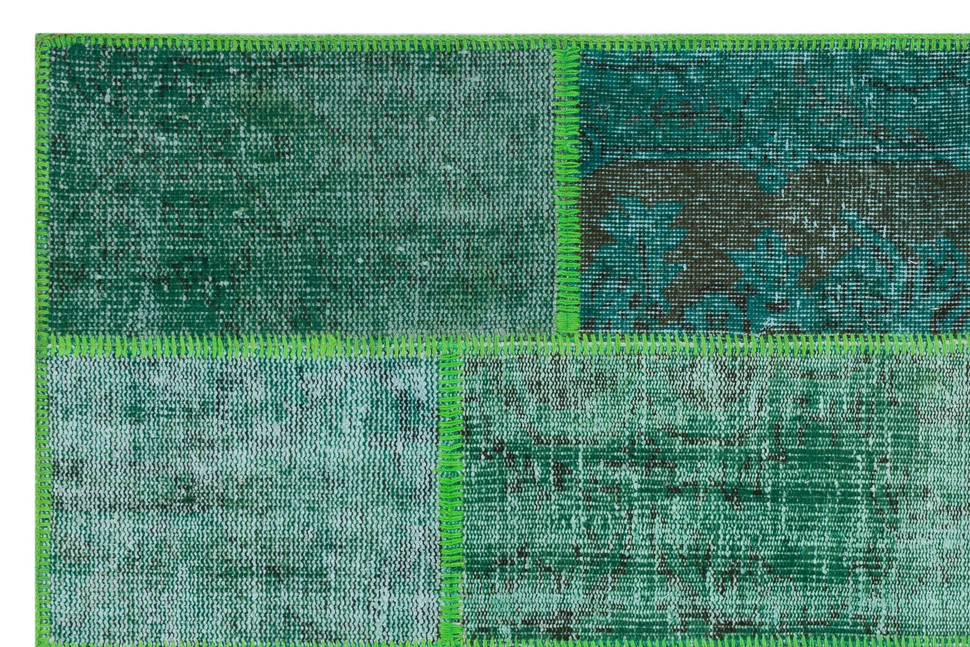 Iskece 31199 Green Vintage Wool Handmade Area Rug 3'11" x 5'11"