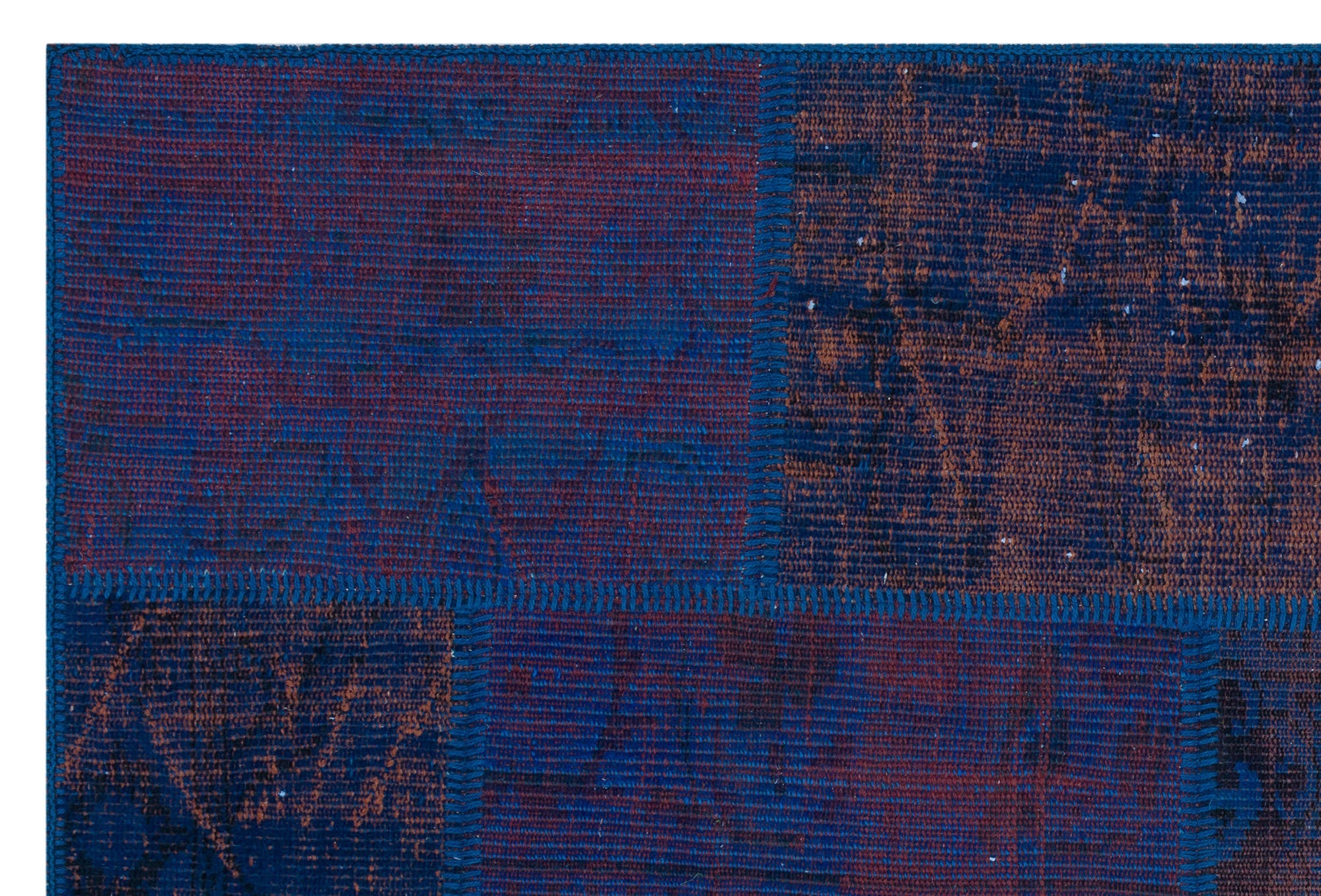 Iskece 31200 Blue Patchwork Wool Handmade Area Rug 3'11" x 5'11"