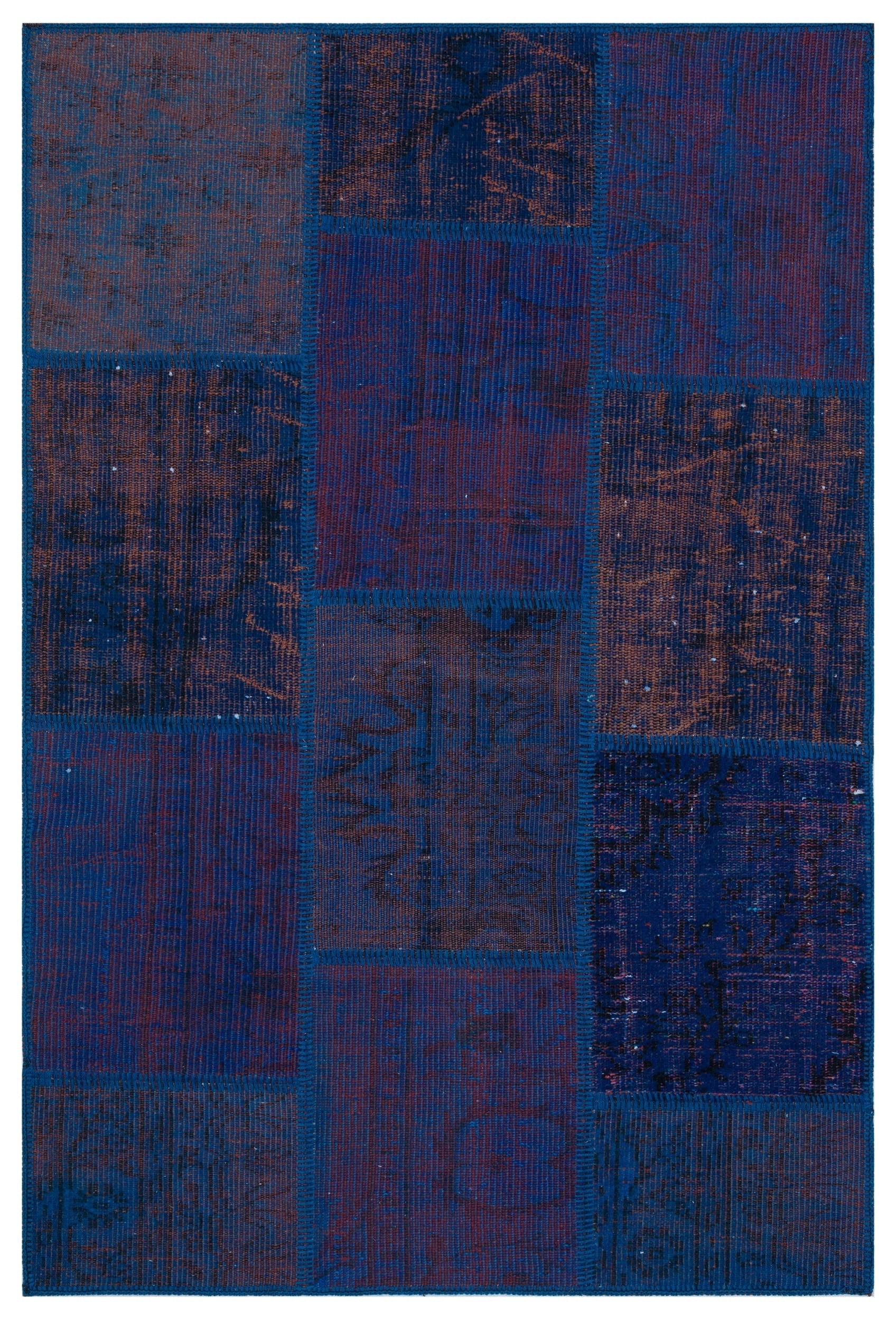 Iskece 31200 Blue Patchwork Wool Handmade Area Rug 3'11" x 5'11"