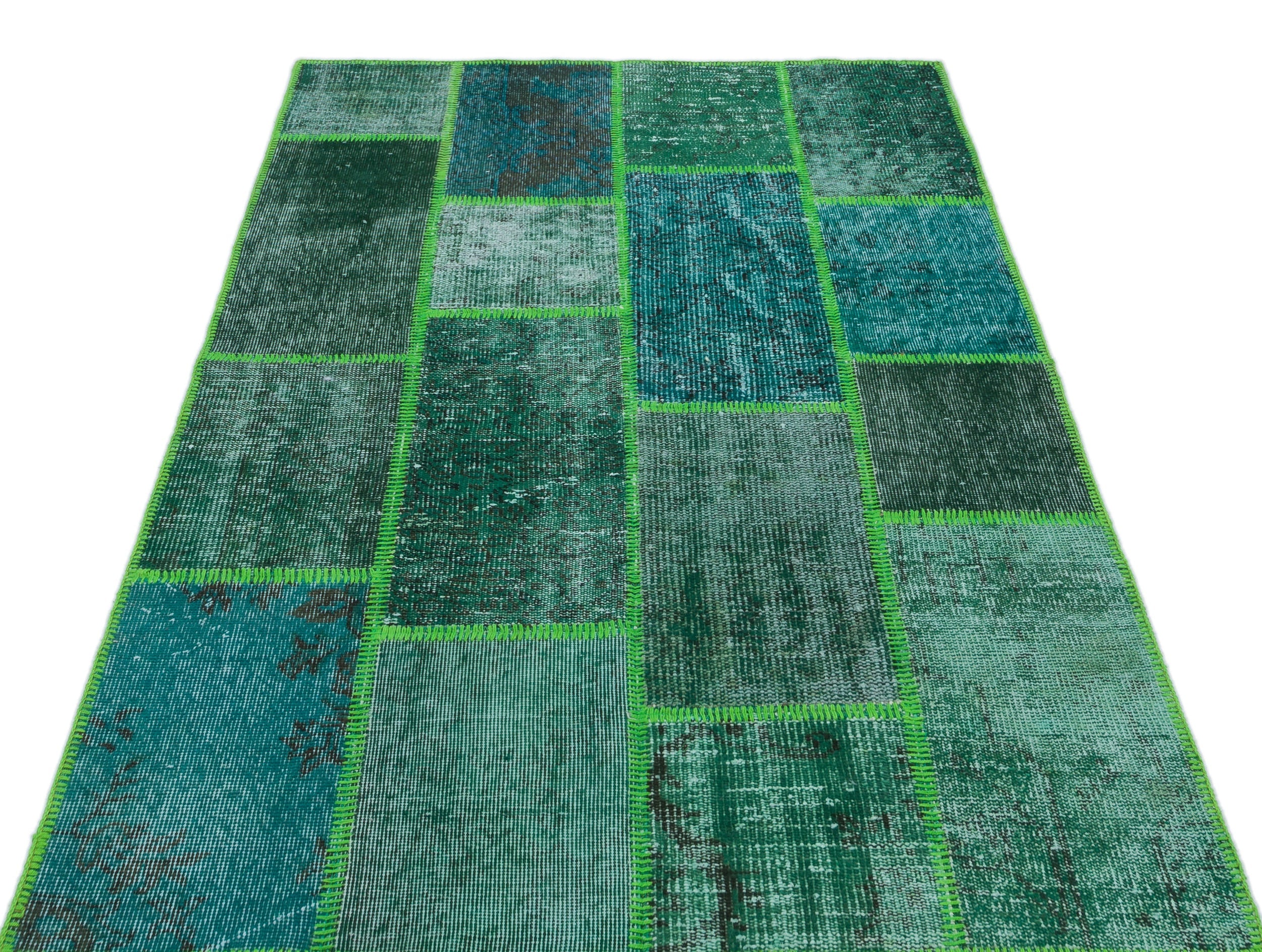 Iskece 31206 Green Vintage Wool Handmade Area Rug 3'11" x 5'11"
