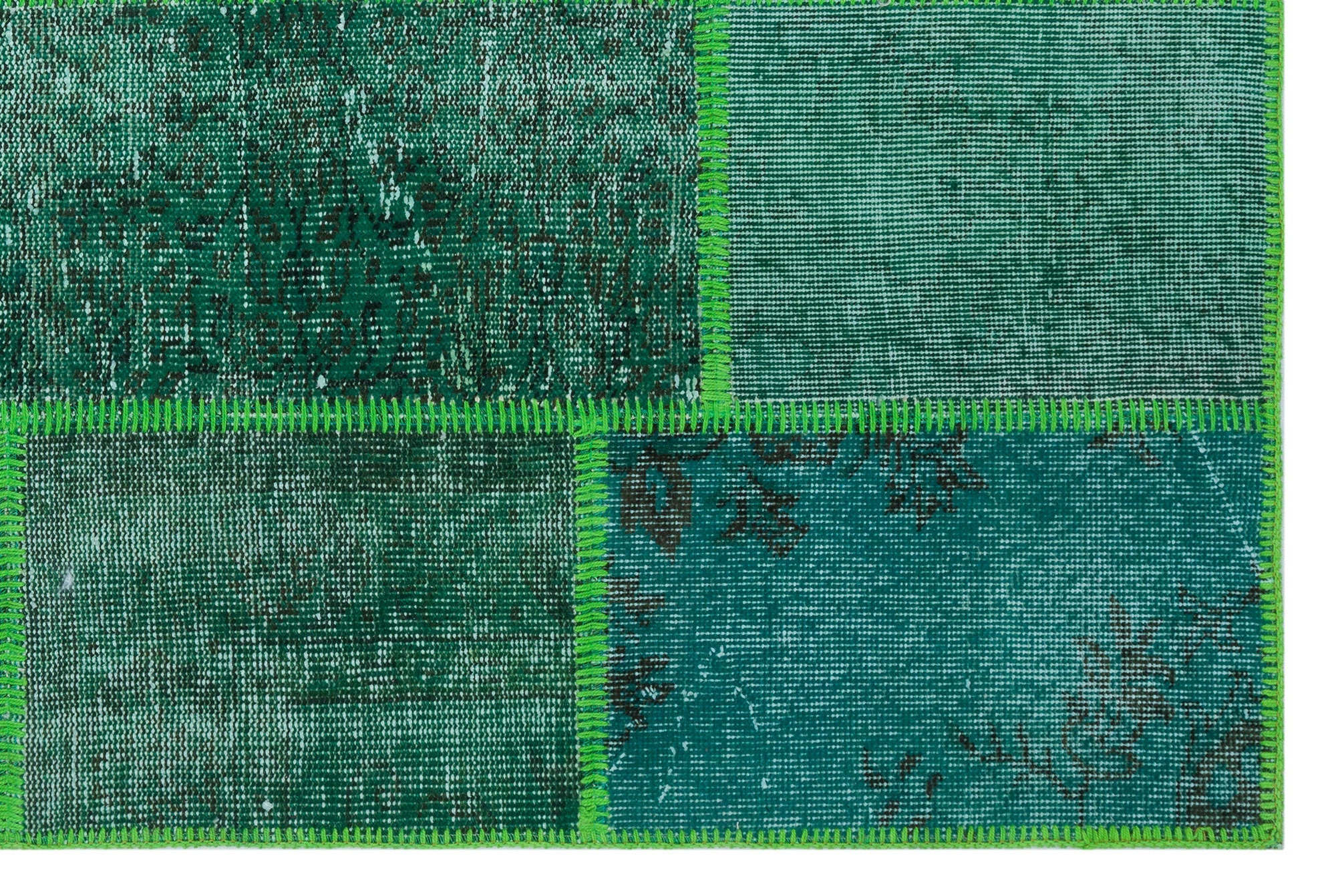 Iskece 31206 Green Vintage Wool Handmade Area Rug 3'11" x 5'11"