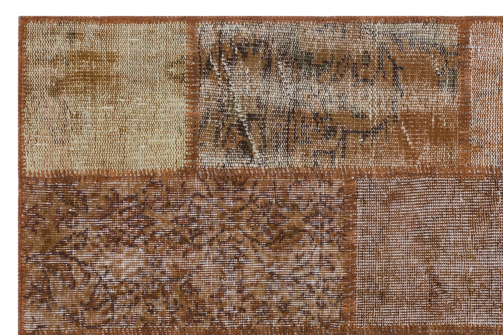 Iskece 31217 Brown Patchwork Wool Handmade Area Rug 3'11" x 5'11"