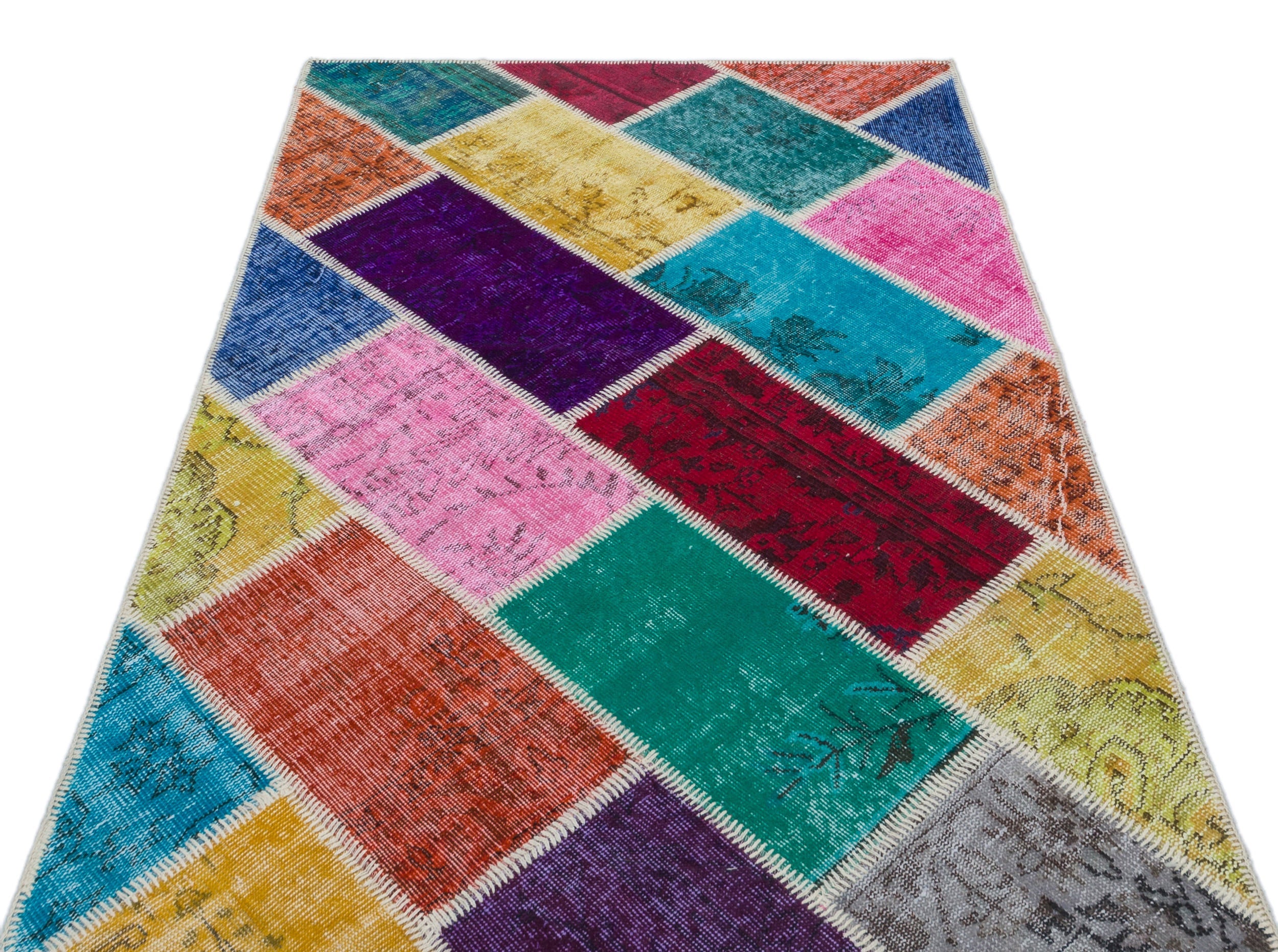 Iskece 31221 Beige Patchwork Wool Handmade Area Rug 3'11" x 5'11"