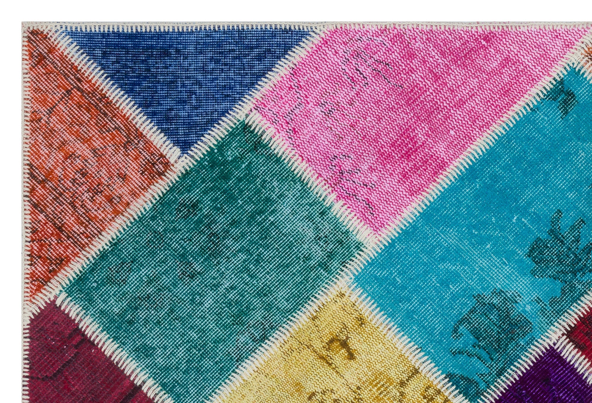 Iskece 31221 Beige Patchwork Wool Handmade Area Rug 3'11" x 5'11"