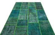 Iskece 31224 Green Vintage Wool Handmade Area Rug 5'3" x 7'7"