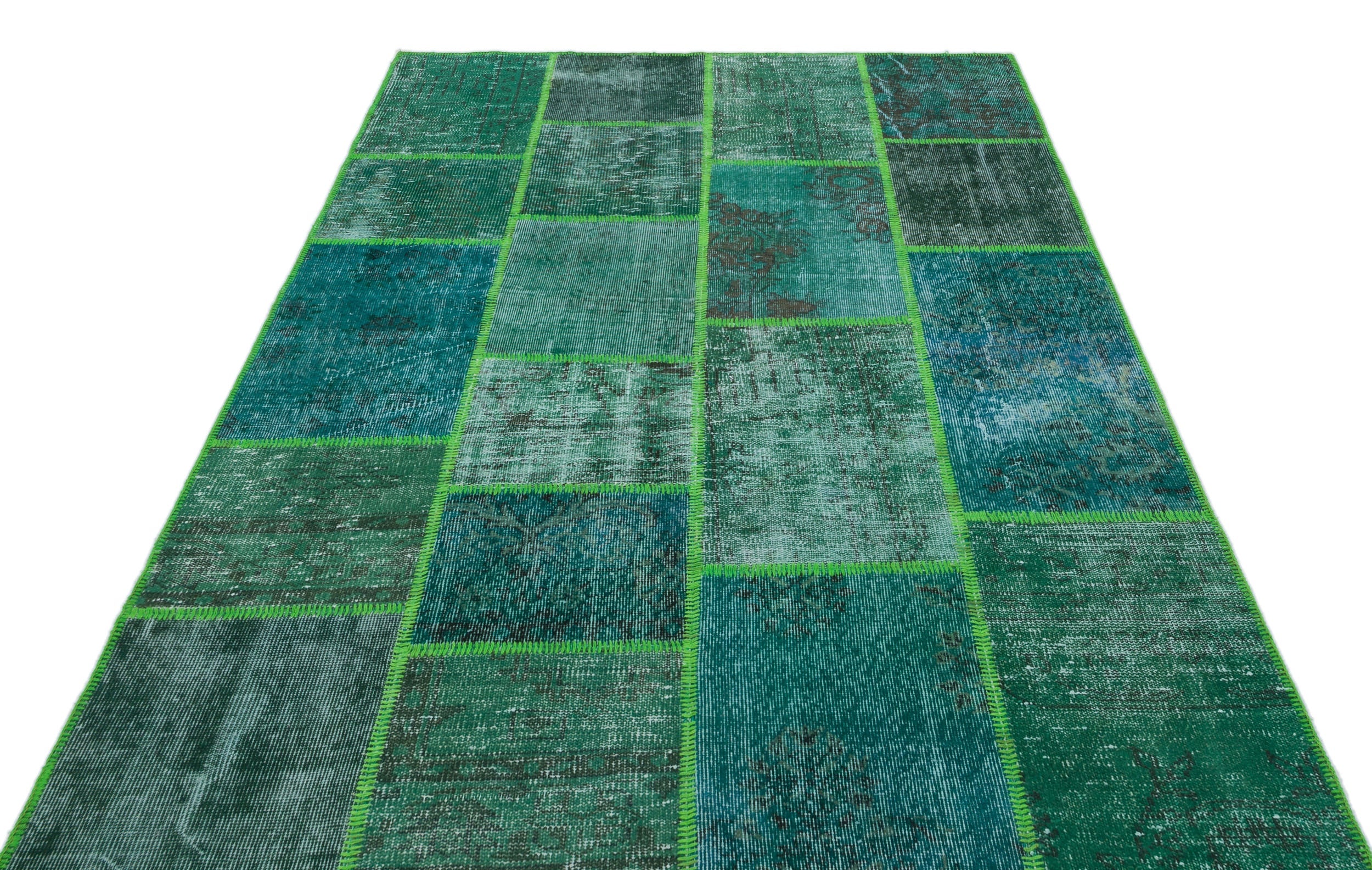 Iskece 31224 Green Vintage Wool Handmade Area Rug 5'3" x 7'7"