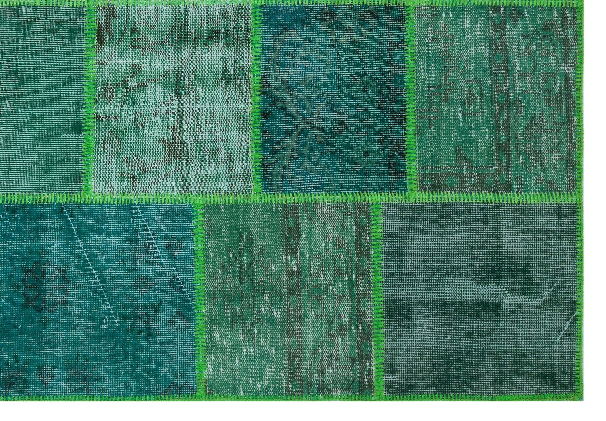 Iskece 31224 Green Vintage Wool Handmade Area Rug 5'3" x 7'7"