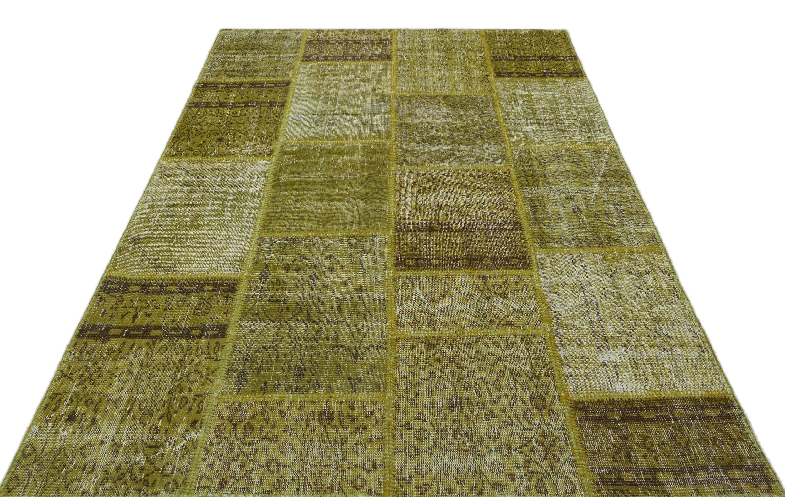 Iskece 31232 Green Vintage Wool Handmade Area Rug 5'3" x 7'7"