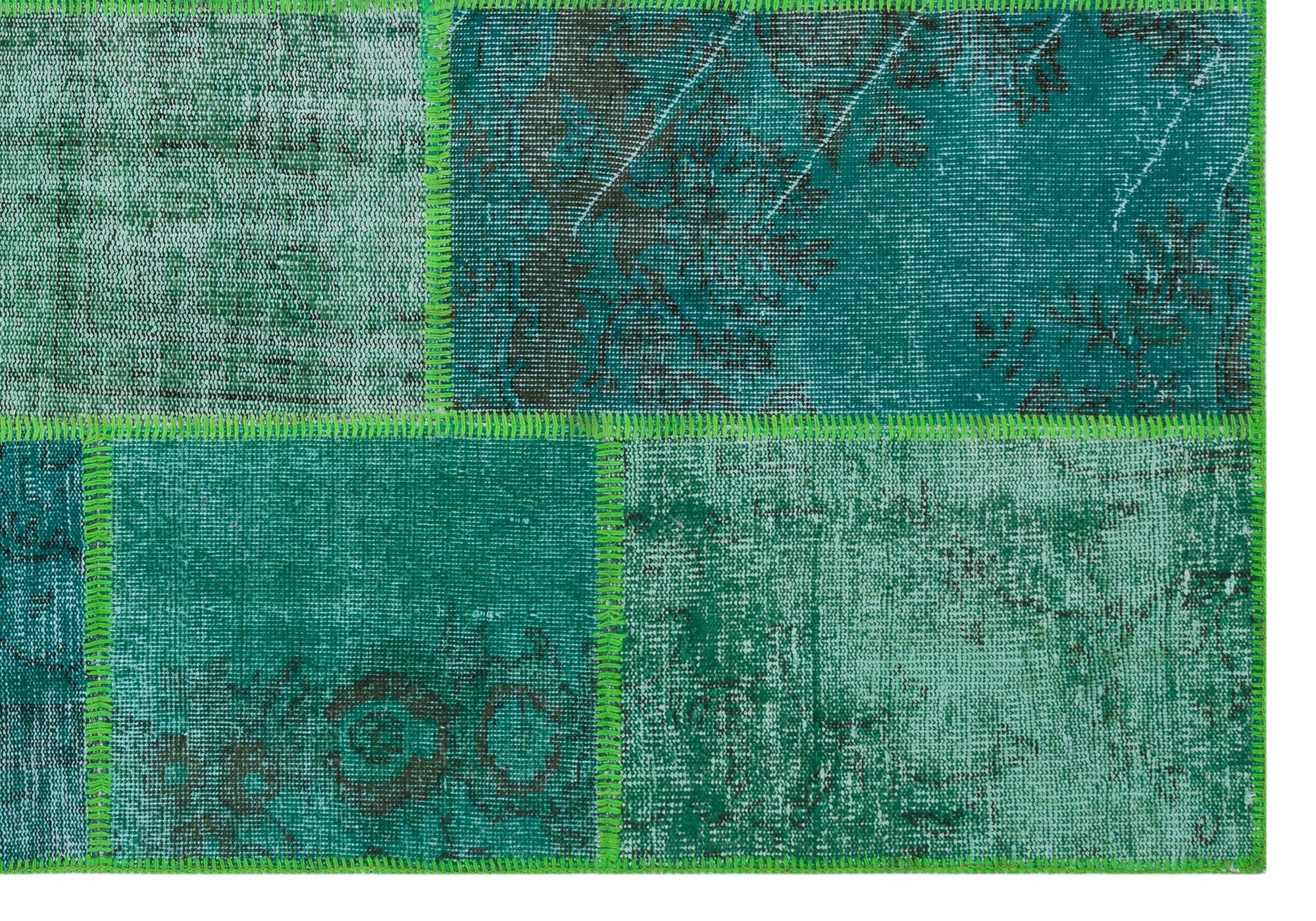Iskece 31260 Green Vintage Wool Handmade Area Rug 5'3" x 7'7"