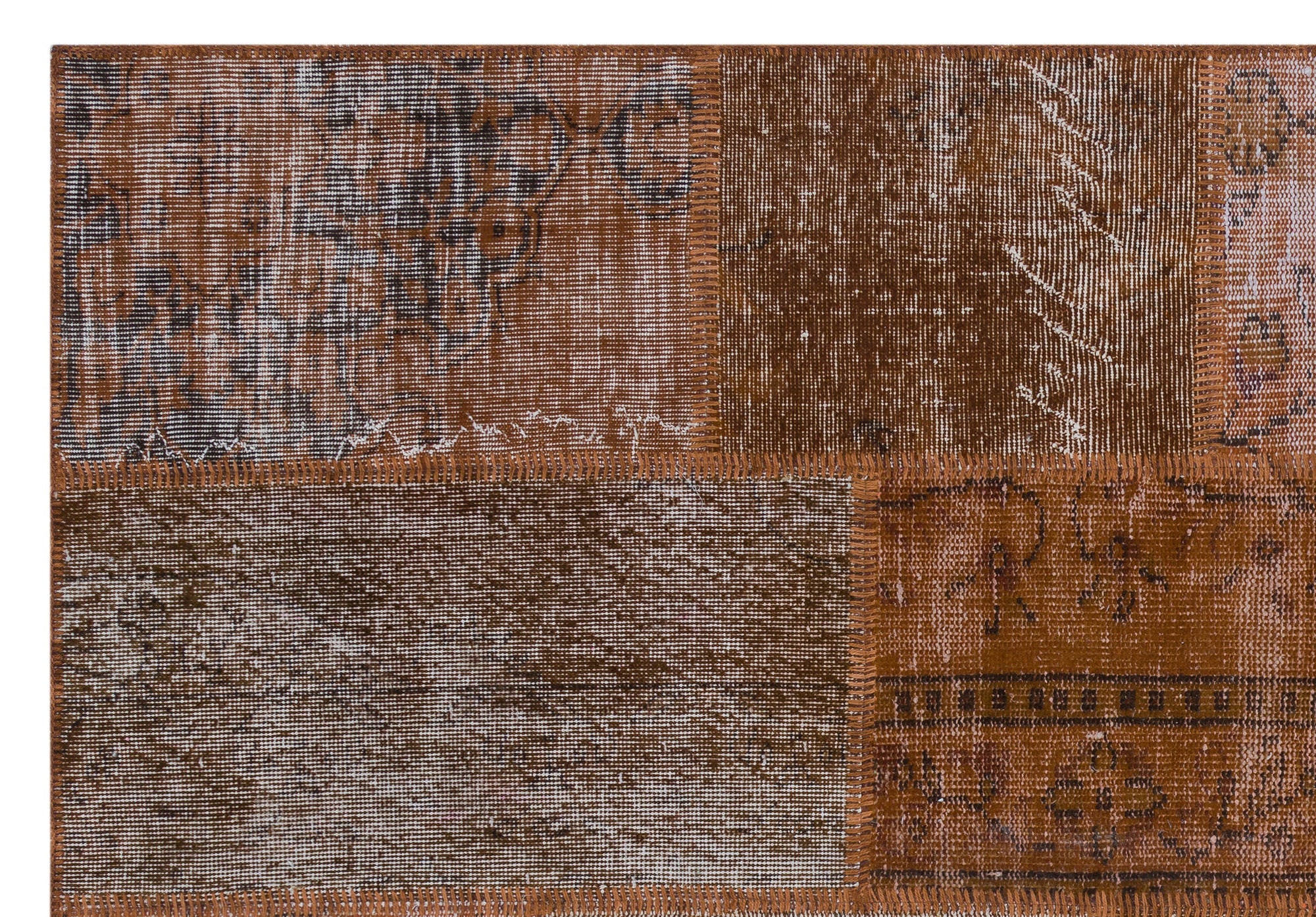 Iskece 31268 Brown Patchwork Wool Handmade Area Rug 5'3" x 7'7"