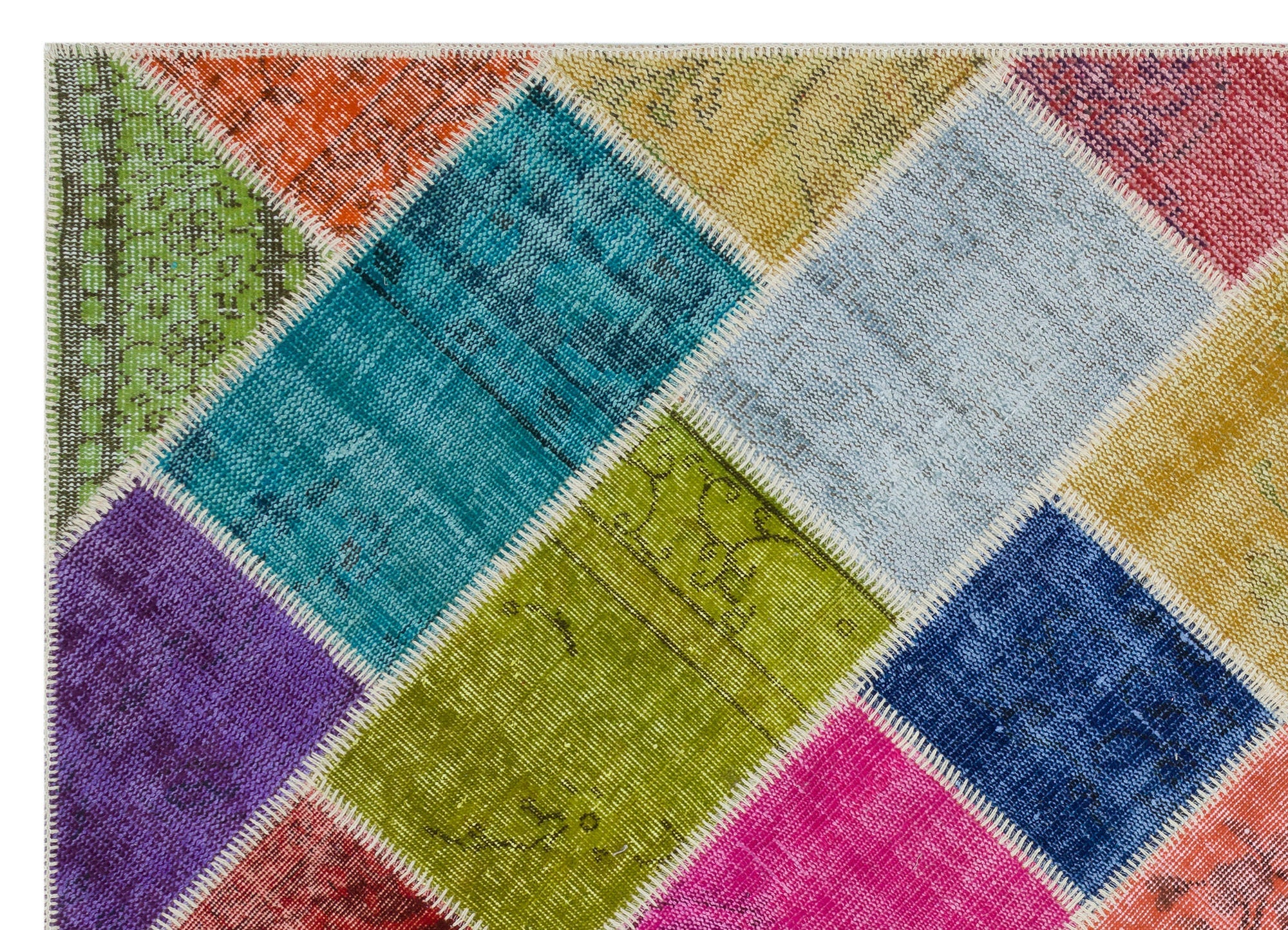 Iskece 31277 Beige Patchwork Wool Handmade Area Rug 5'3" x 7'7"