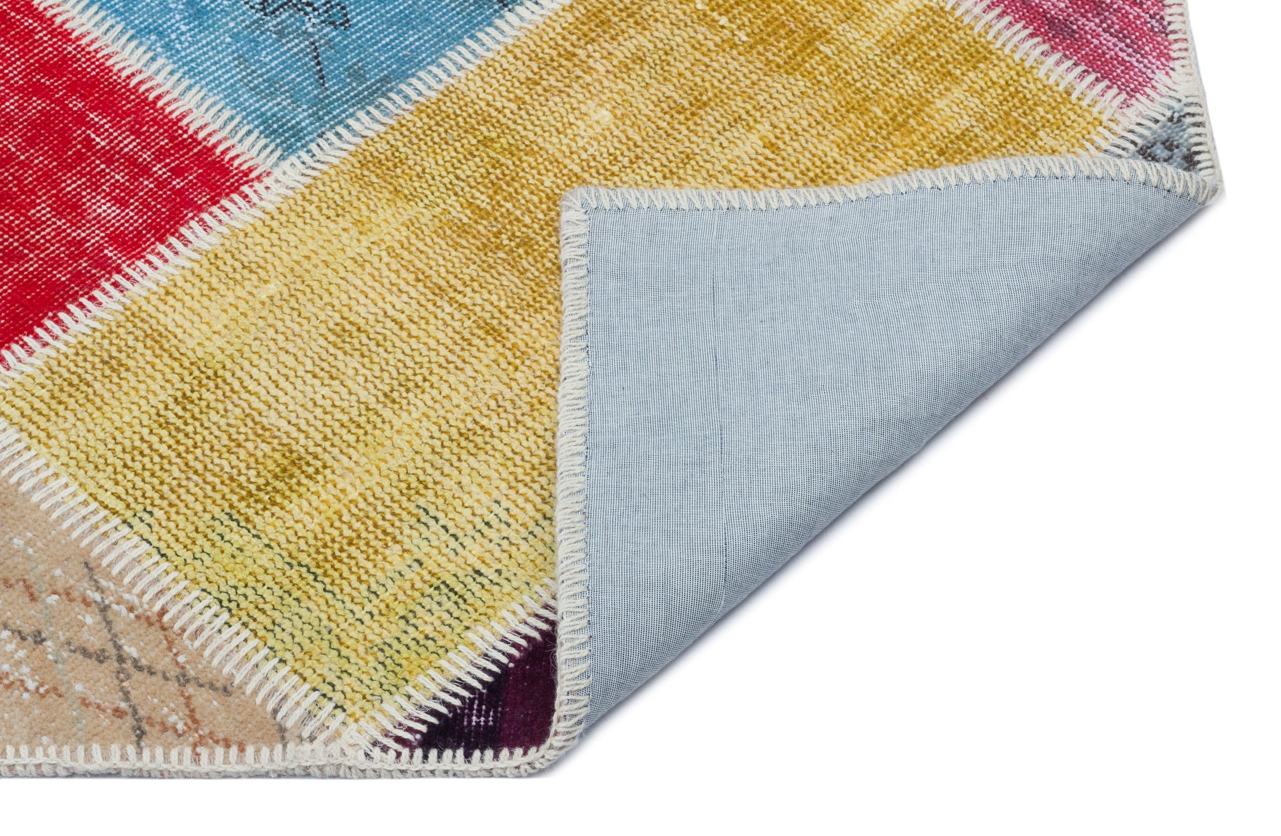 Iskece 31287 Beige Patchwork Wool Handmade Area Rug 5'3" x 7'7"