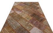 Iskece 31292 Brown Patchwork Wool Handmade Area Rug 5'3" x 7'7"