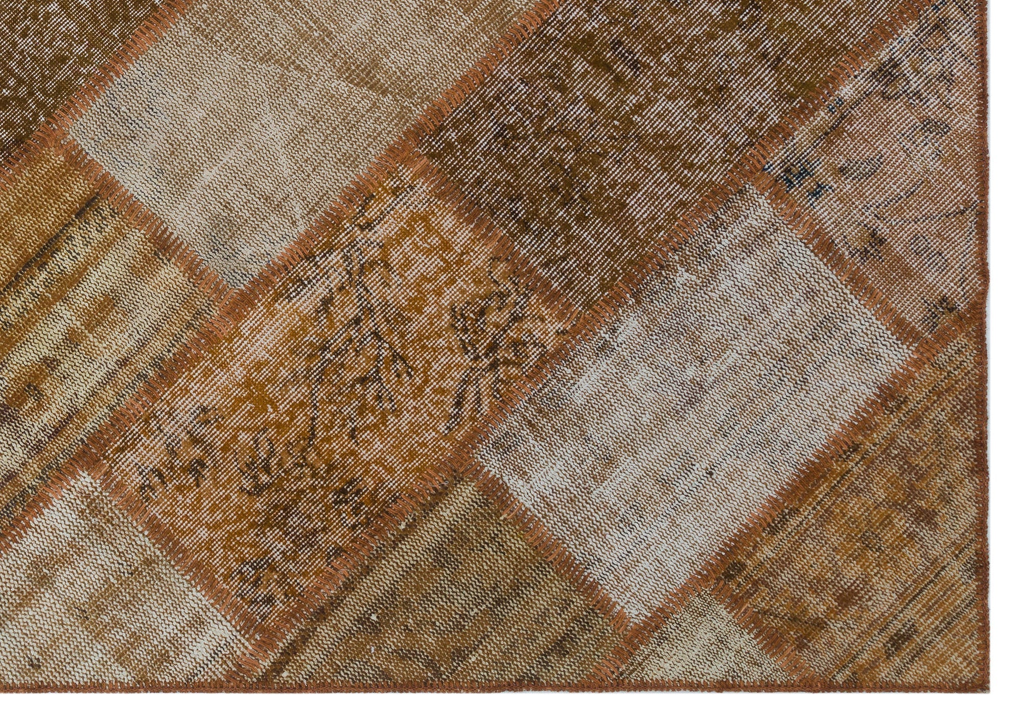 Iskece 31313 Brown Patchwork Wool Handmade Area Rug 5'3" x 7'7"