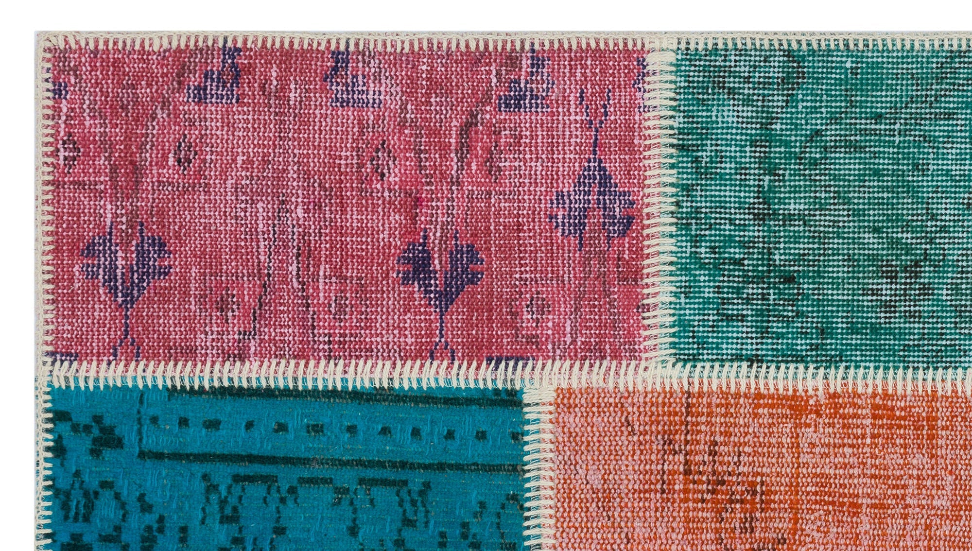 Iskece 31344 Beige Patchwork Wool Handmade Area Rug 2'7" x 4'11"