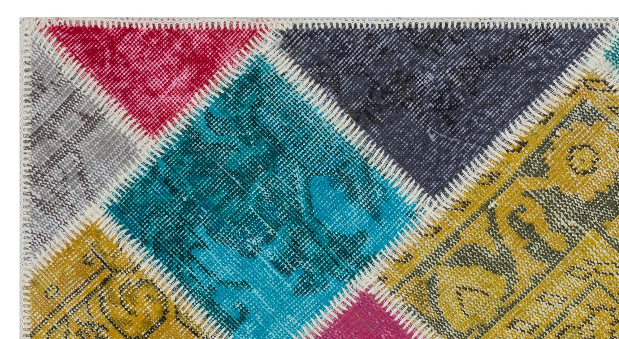 Iskece 31350 Beige Patchwork Wool Handmade Area Rug 2'7" x 4'11"