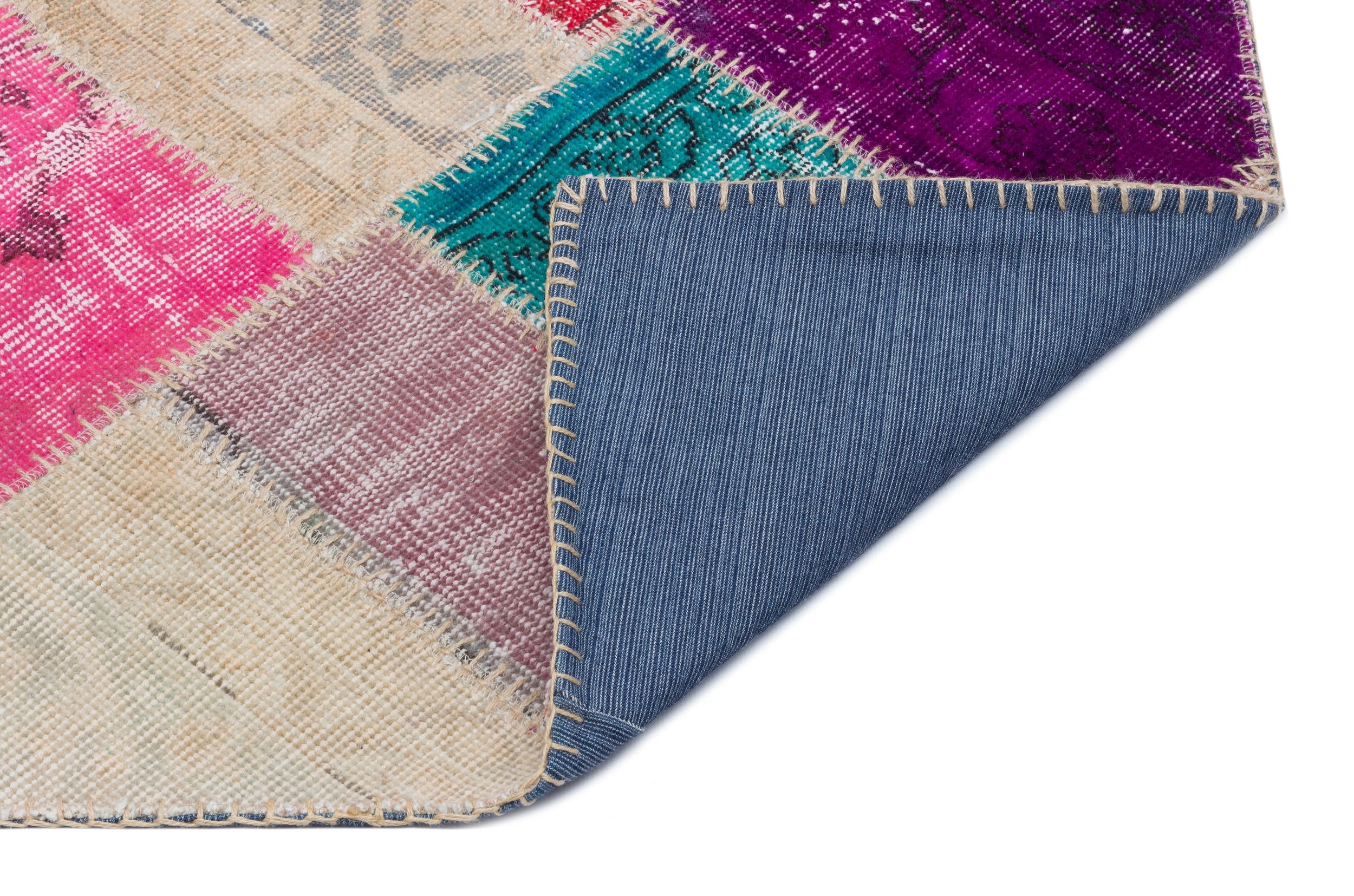 Iskece 31364 Beige Patchwork Wool Handmade Area Rug 2'7" x 4'11"