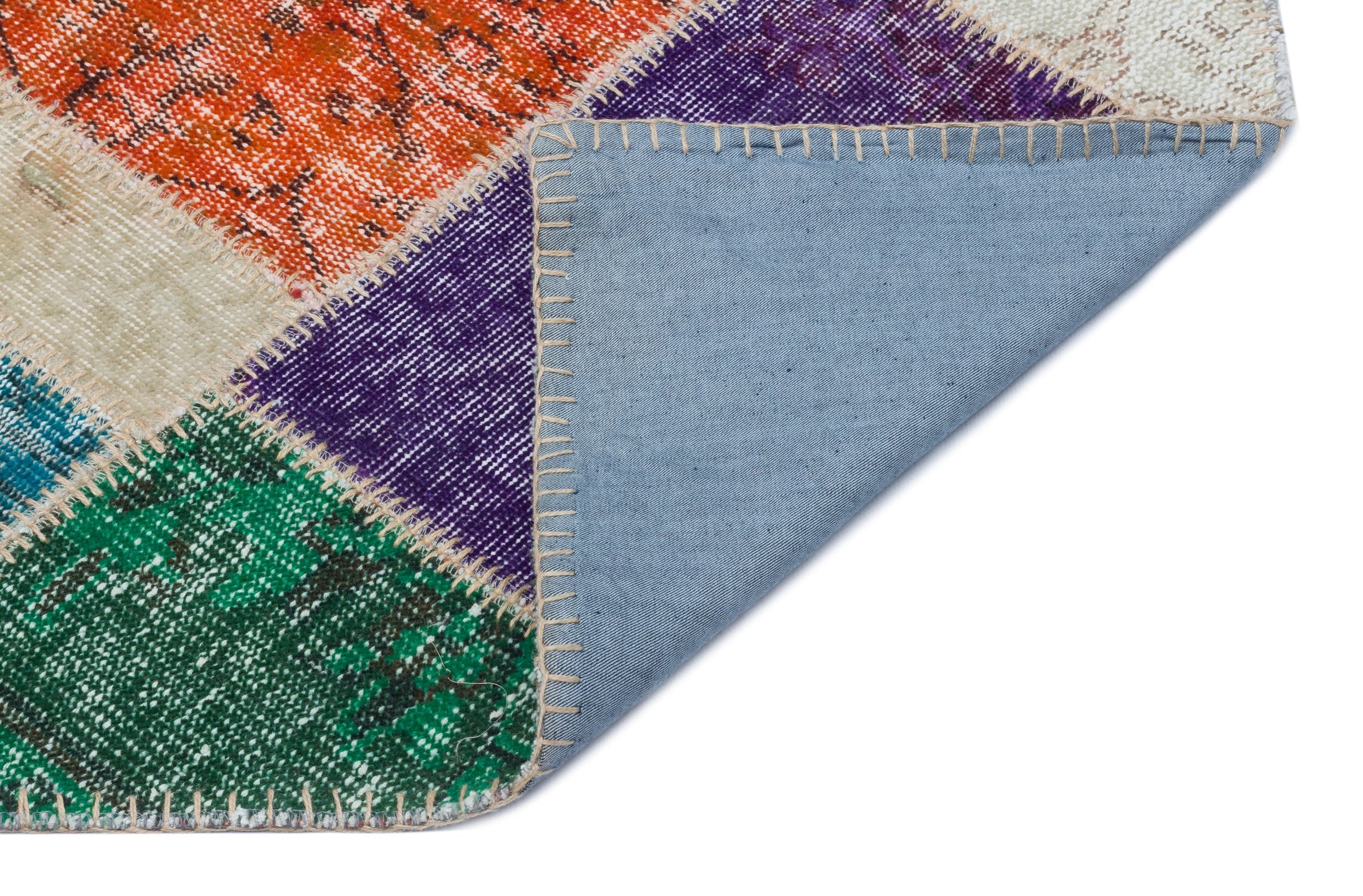 Iskece 31366 Beige Patchwork Wool Handmade Area Rug 2'7" x 4'11"
