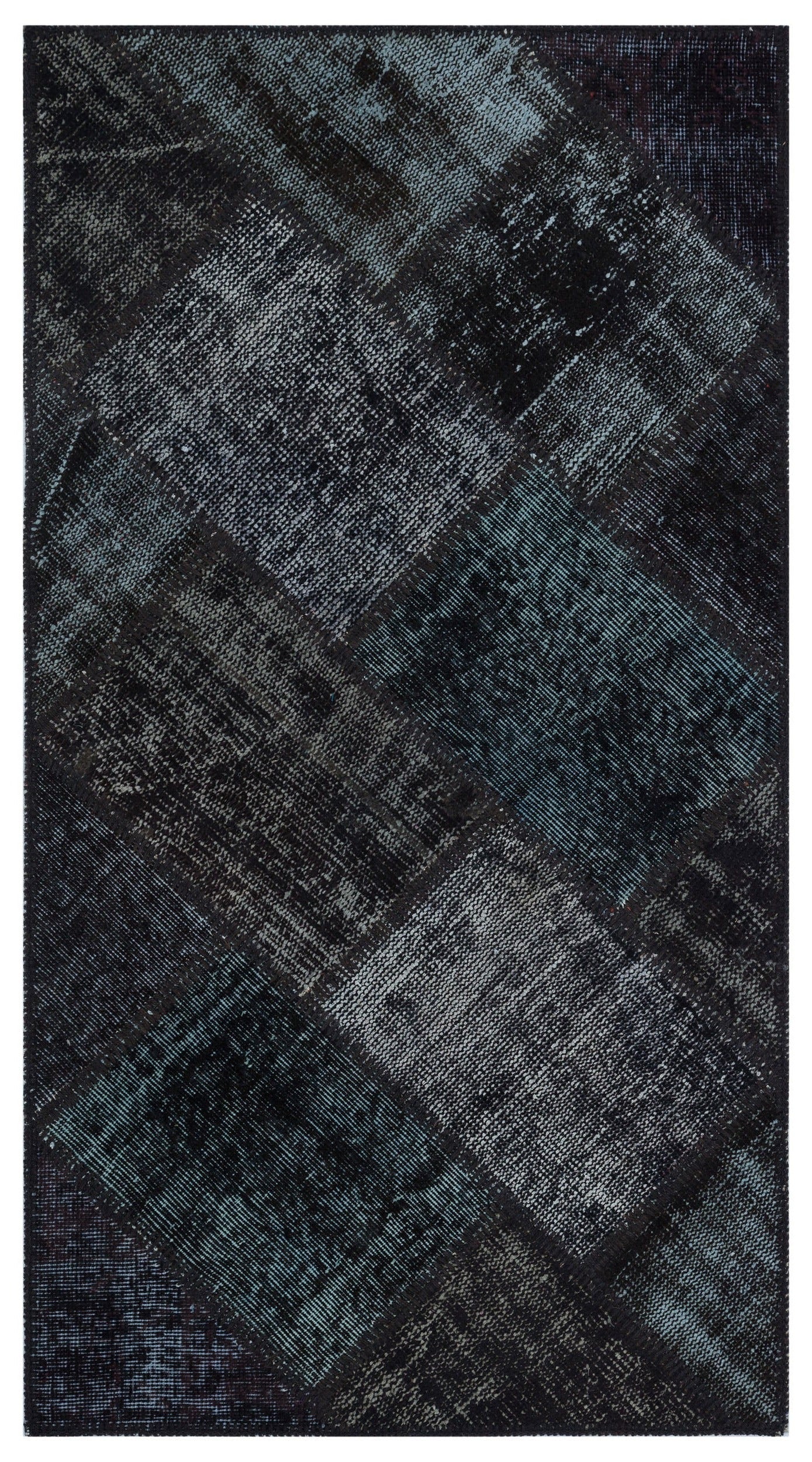 Iskece 31367 Black Patchwork Wool Handmade Area Rug 2'7" x 4'11"