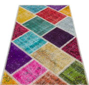 Iskece 31375 Beige Patchwork Wool Handmade Area Rug 2'7" x 4'11"