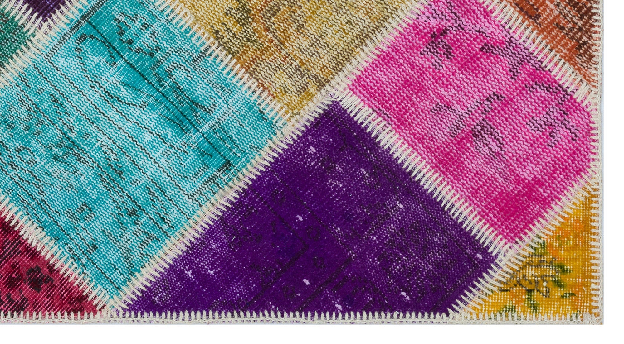Iskece 31375 Beige Patchwork Wool Handmade Area Rug 2'7" x 4'11"