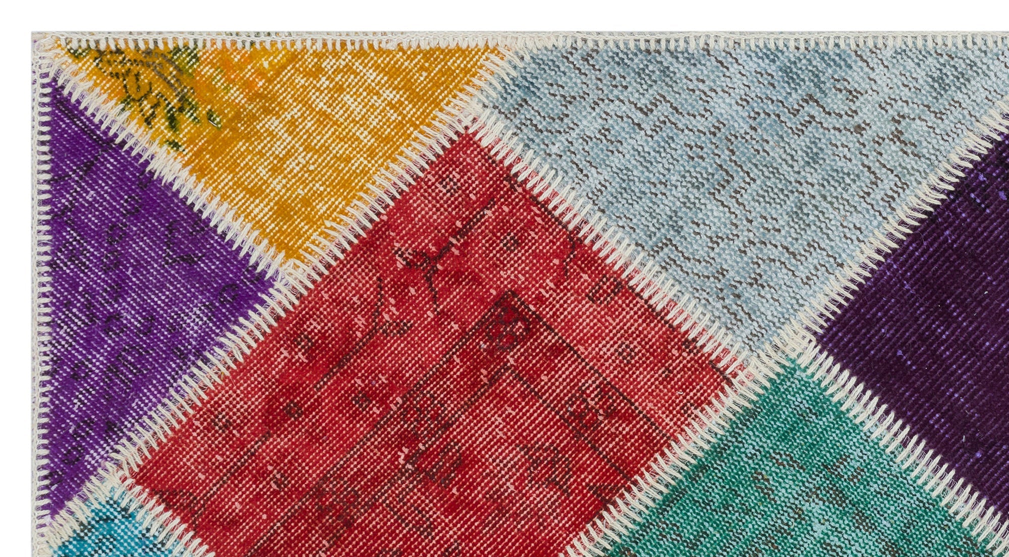 Iskece 31375 Beige Patchwork Wool Handmade Area Rug 2'7" x 4'11"
