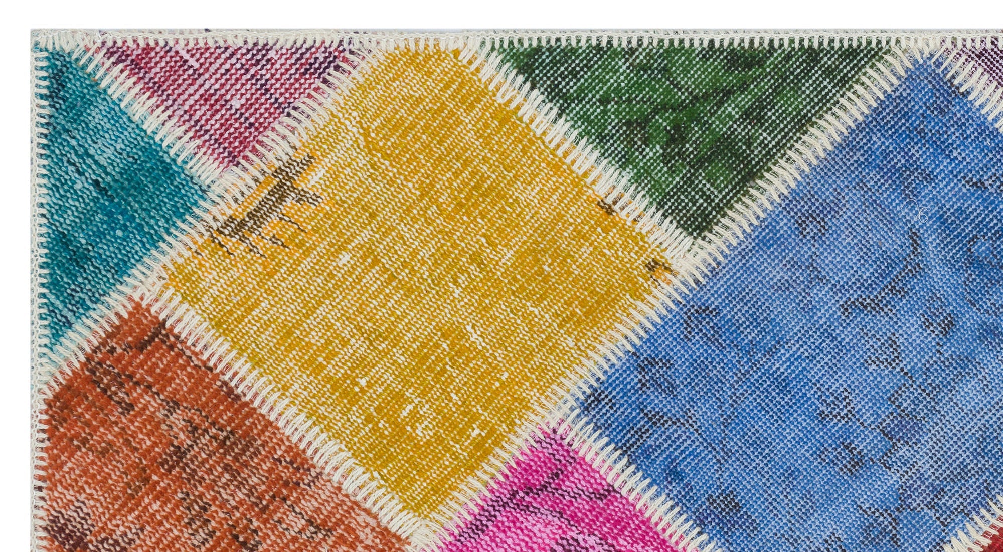 Iskece 31376 Beige Patchwork Wool Handmade Area Rug 2'7" x 4'11"