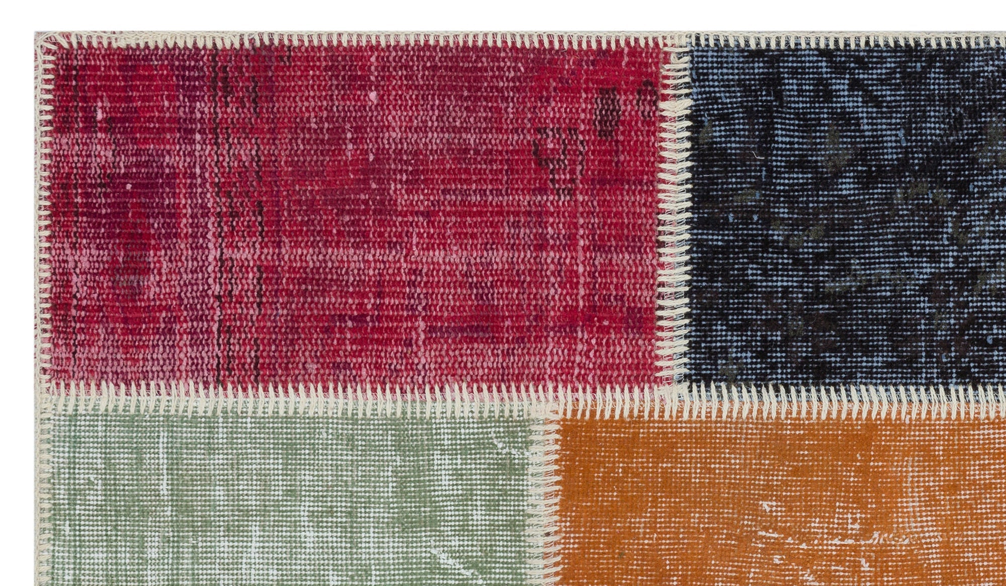 Iskece 31379 Beige Patchwork Wool Handmade Area Rug 2'7" x 4'11"