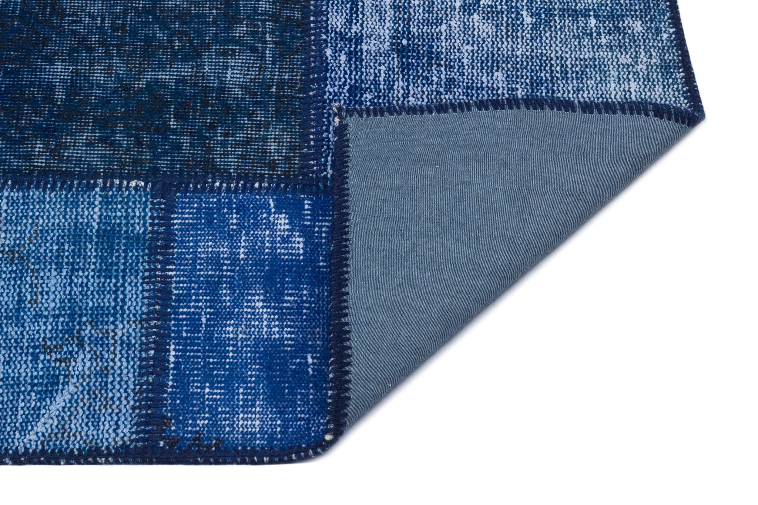 Iskece 31384 Blue Patchwork Wool Handmade Area Rug 2'7" x 4'11"